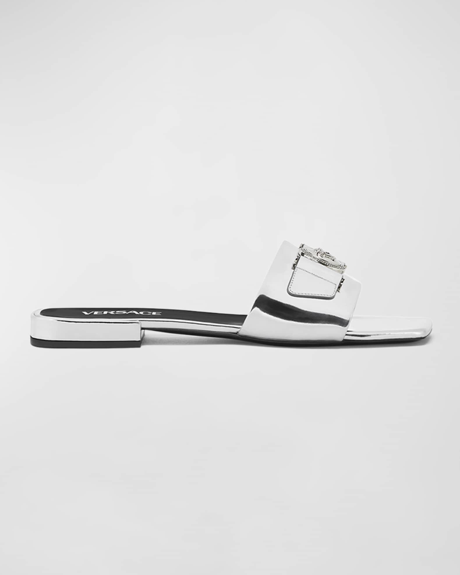 Medusa Coin Metallic Slide Sandals