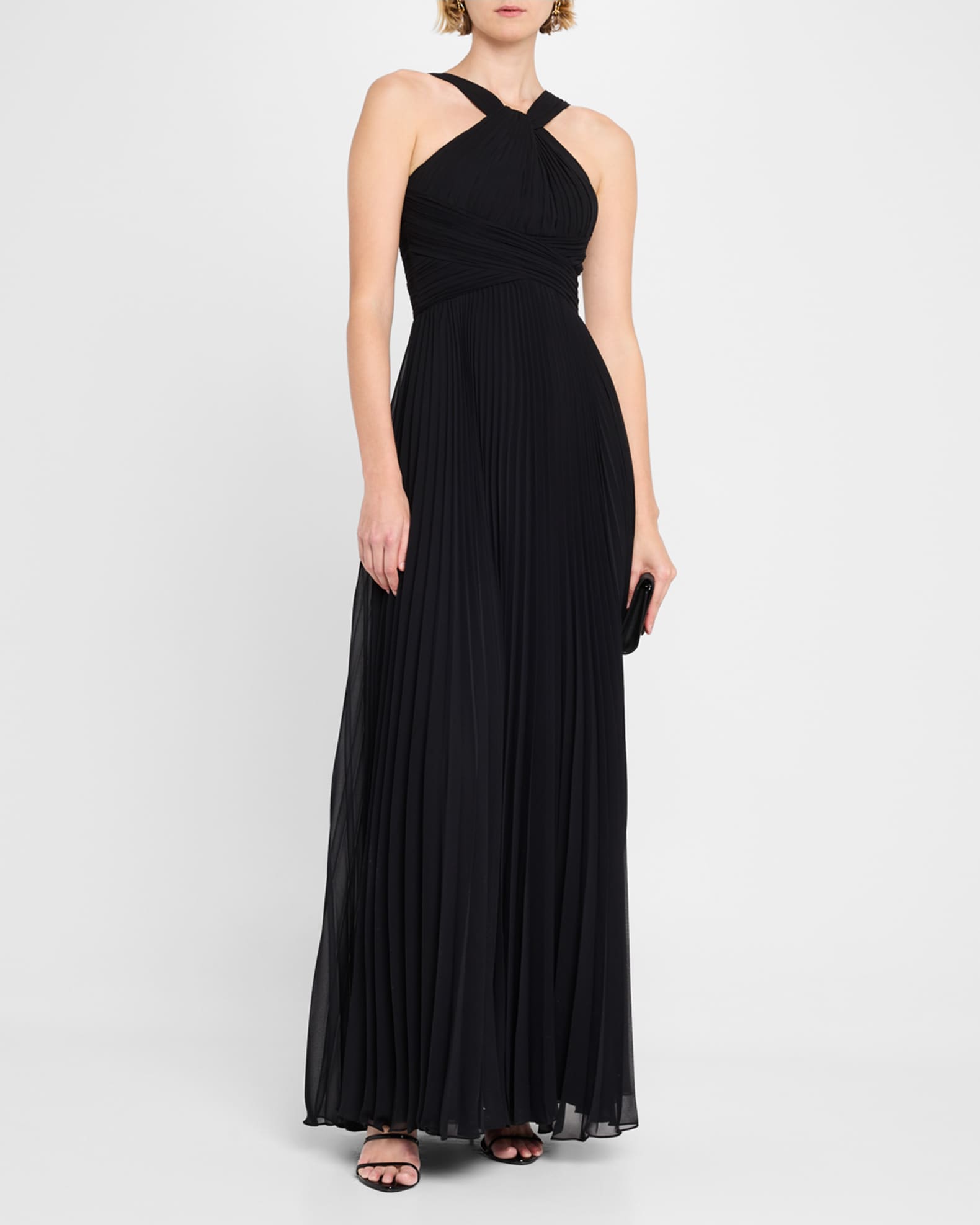 Pleated Twist-Front A-Line Halter Gown 1