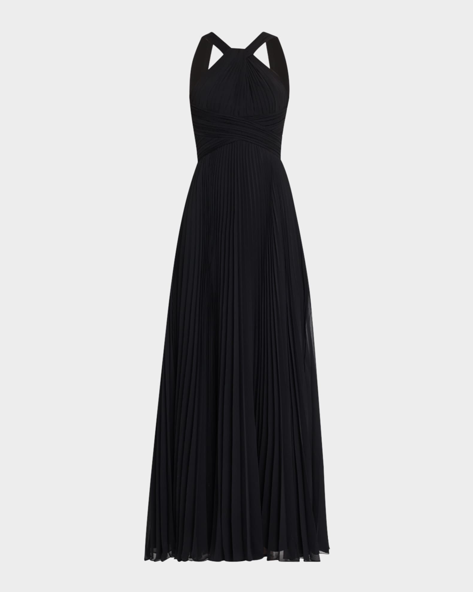 Pleated Twist-Front A-Line Halter Gown 0