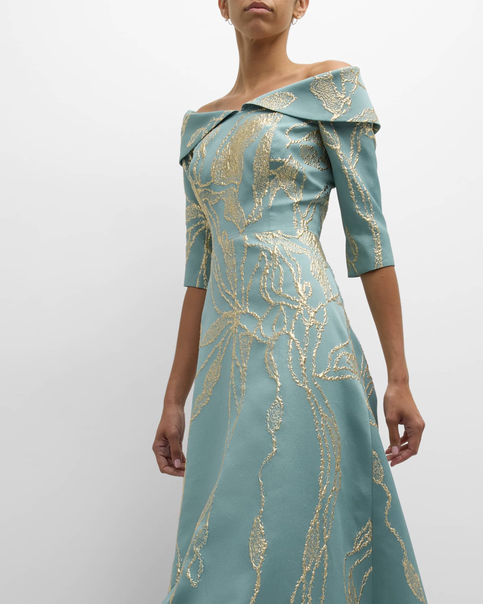 Rickie Freeman for Teri Jon OffShoulder Metallic Jacquard Gown