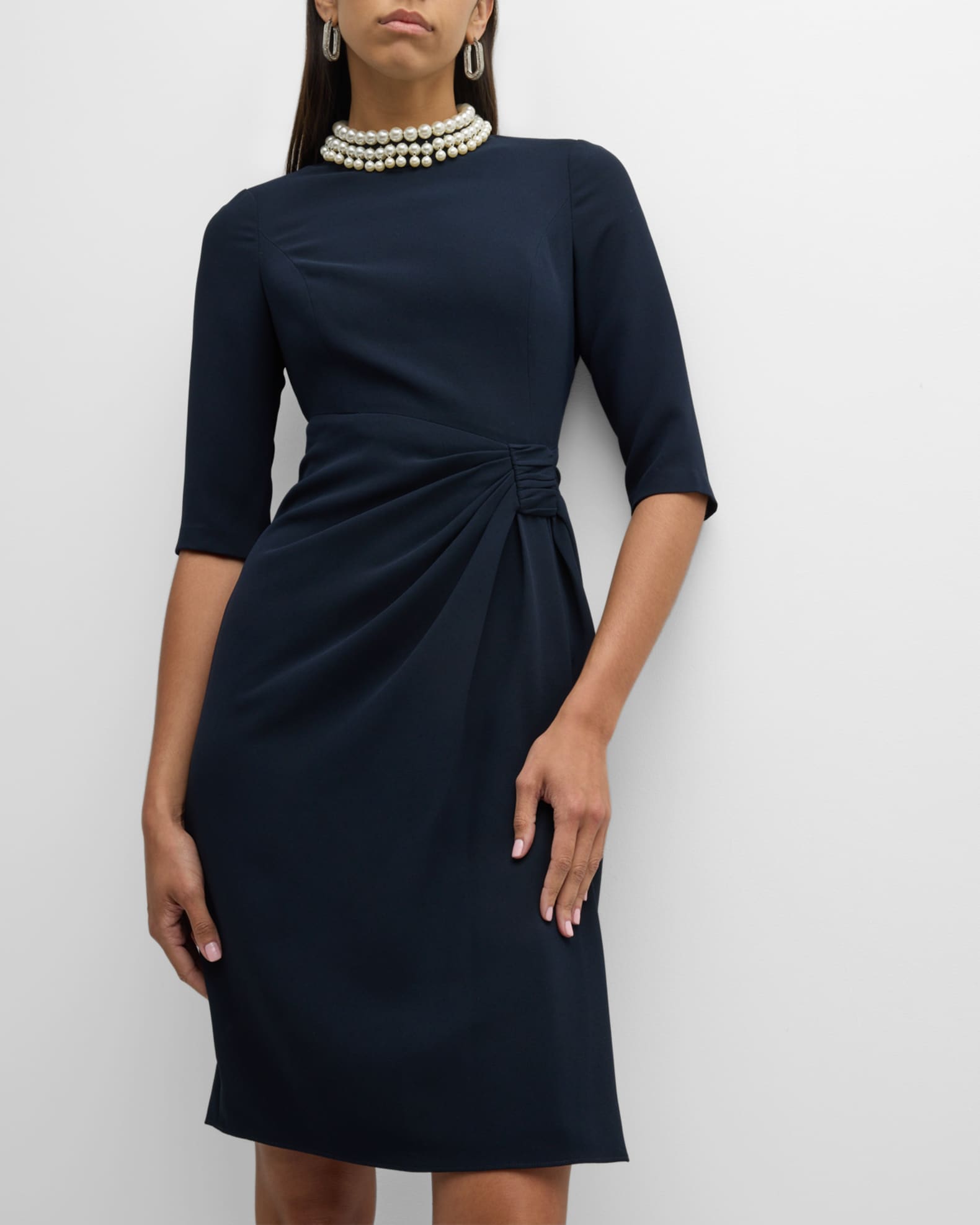 Short Split Sleeve Pearly Trim Sheath Dress In Clear Sky