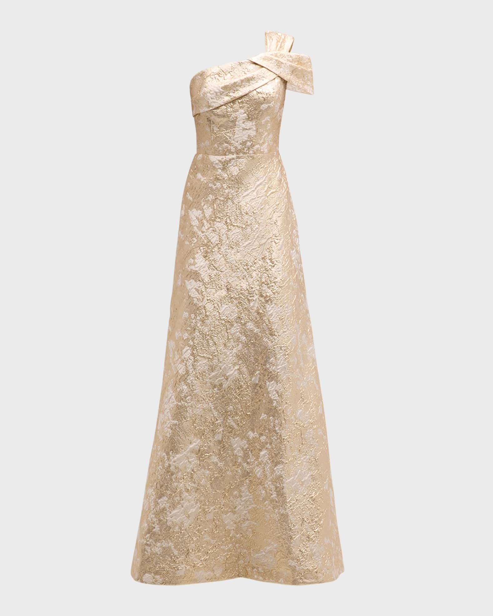 Rickie Freeman for Teri Jon One-Shoulder Metallic Jacquard A-Line Gown |  Neiman Marcus