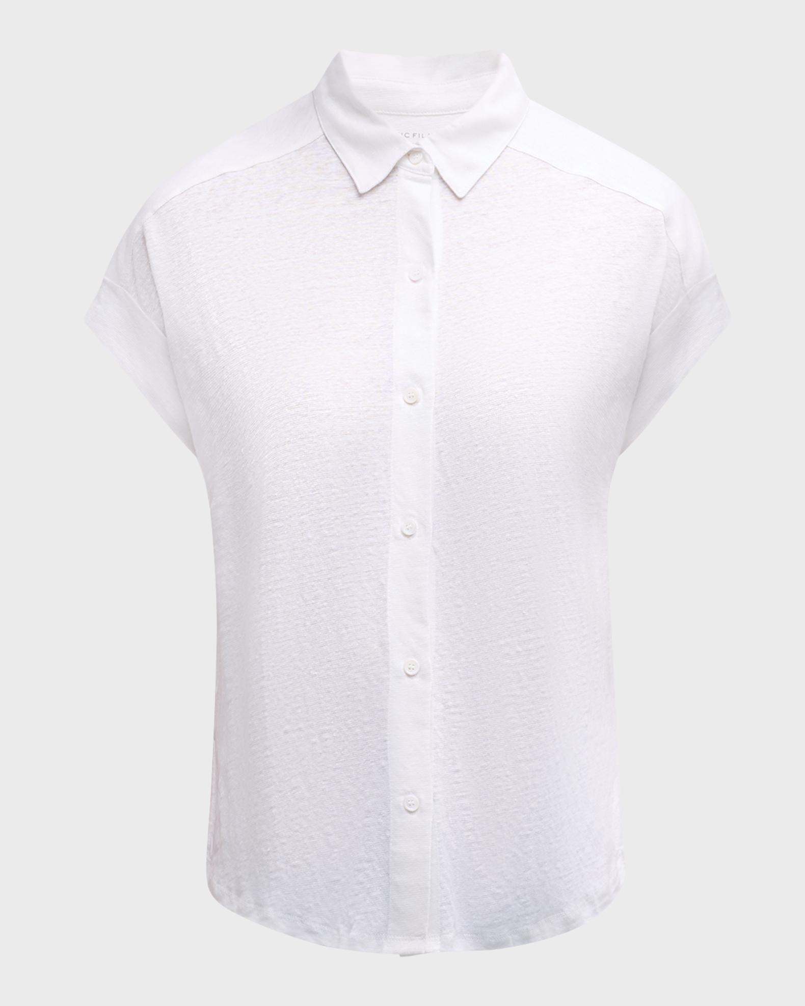 Majestic Short Sleeve Stretch Linen V-Neck in Grass