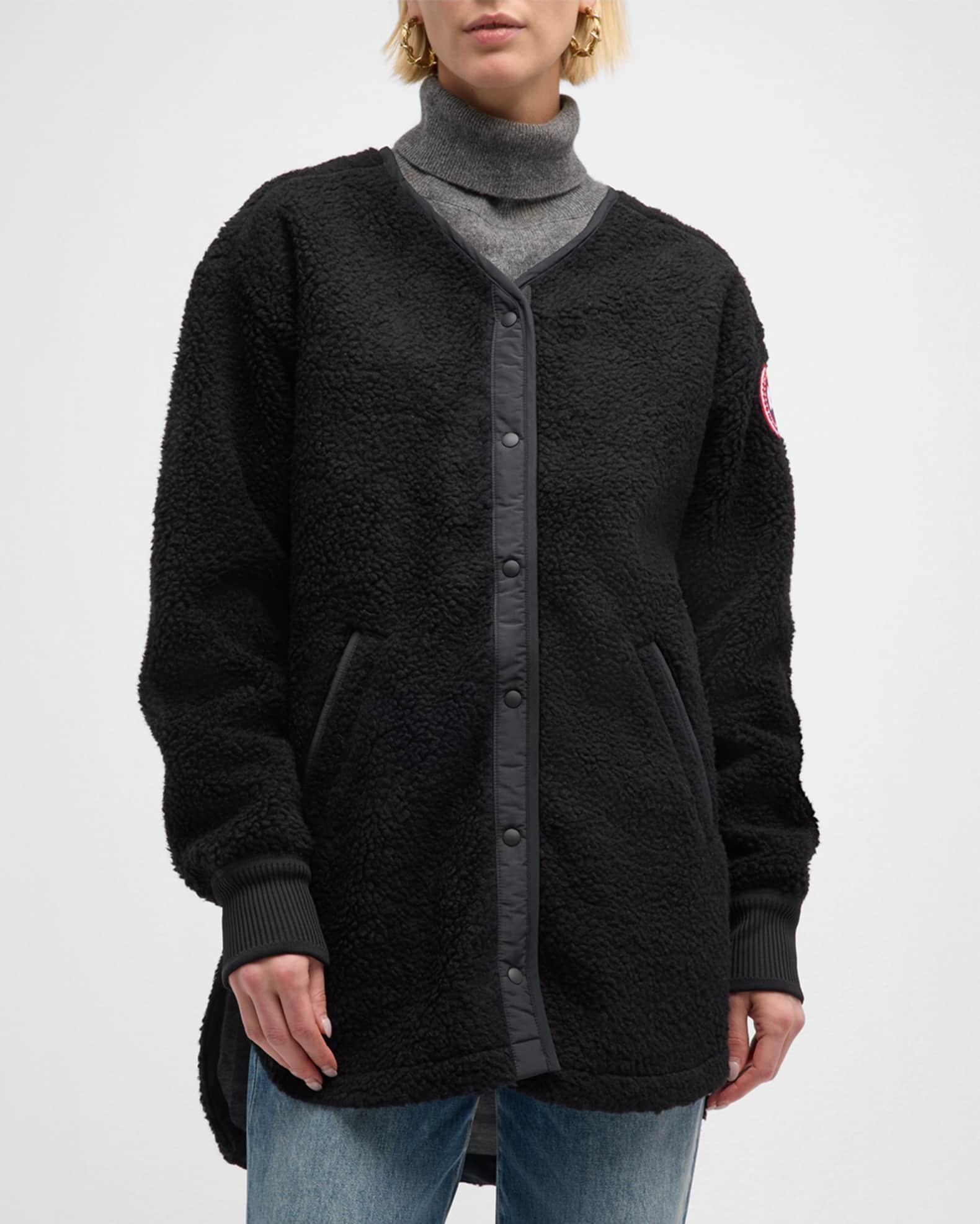 Women fleece collarless jacket hotsell