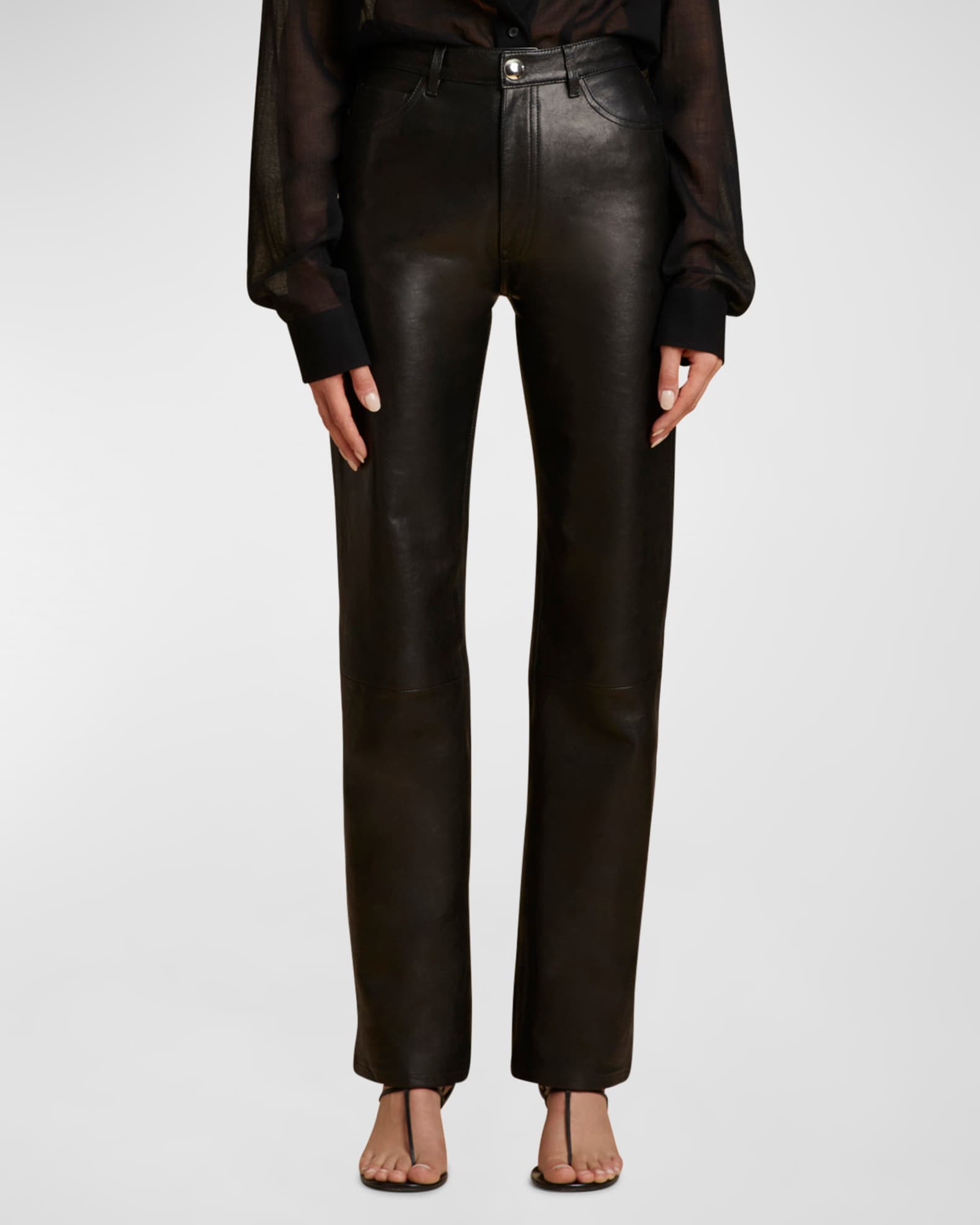 Danielle Leather High-Rise Straight-Leg Pants 0