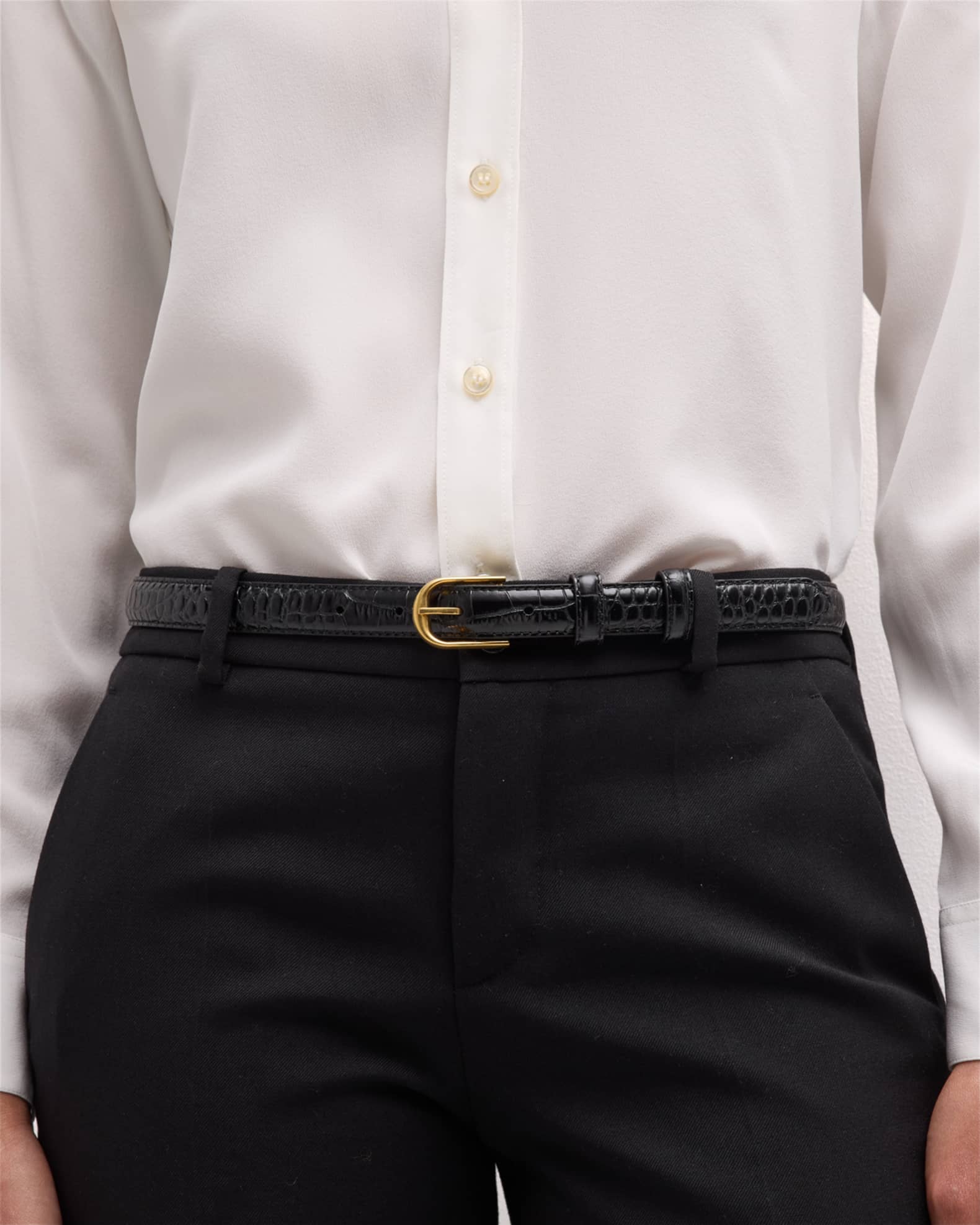 Jane Croc Leather Thin Belt