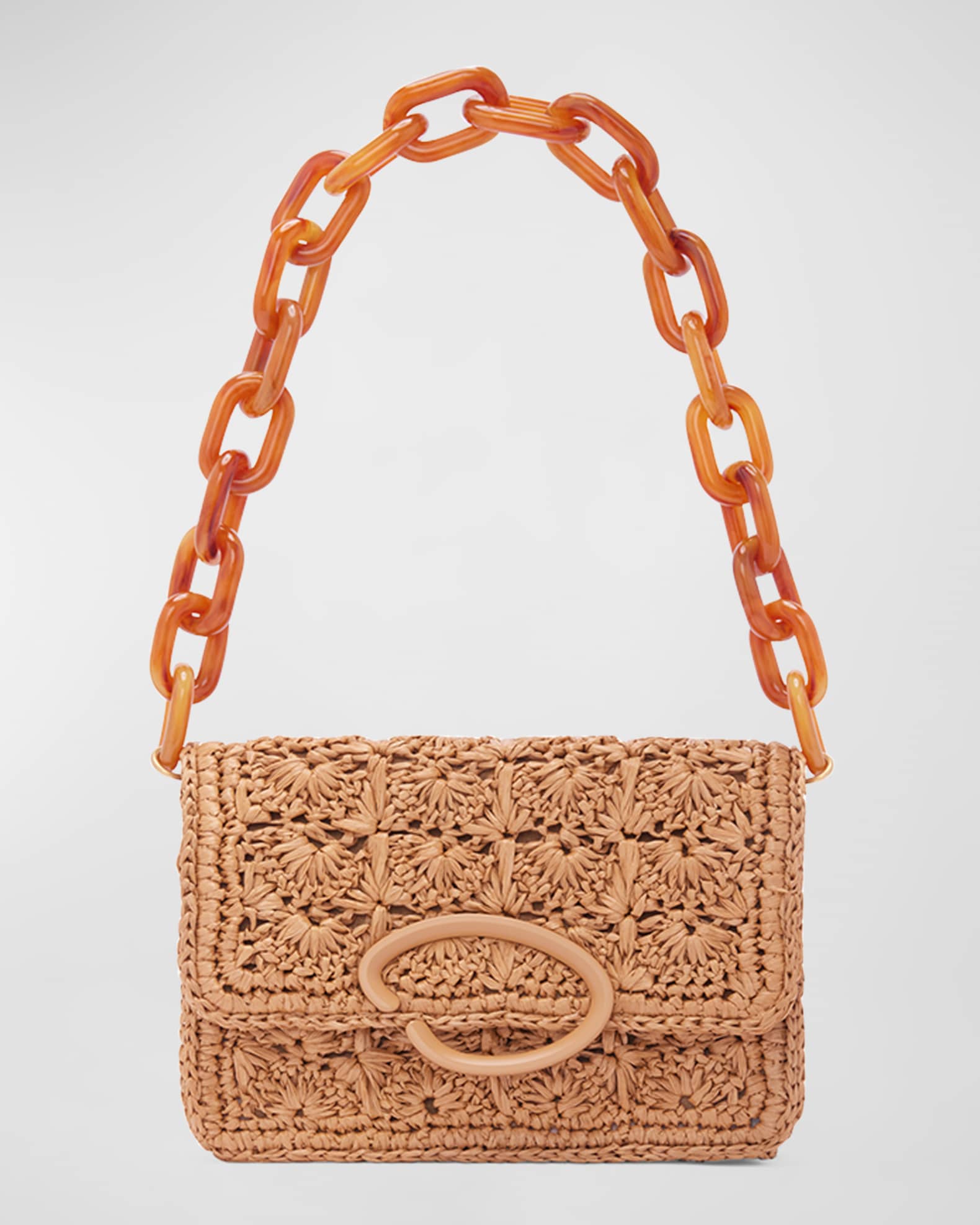 Oscar de la Renta O Pochette Raffia Shoulder Bag