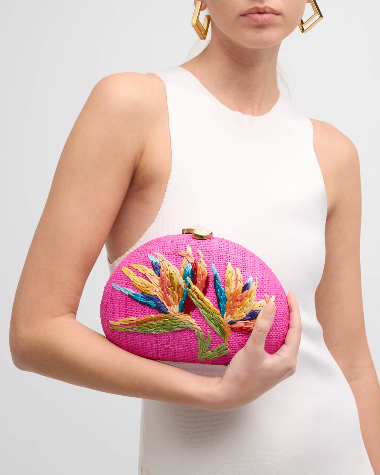 Rafe Berna Floral Straw Clutch Bag Neiman Marcus