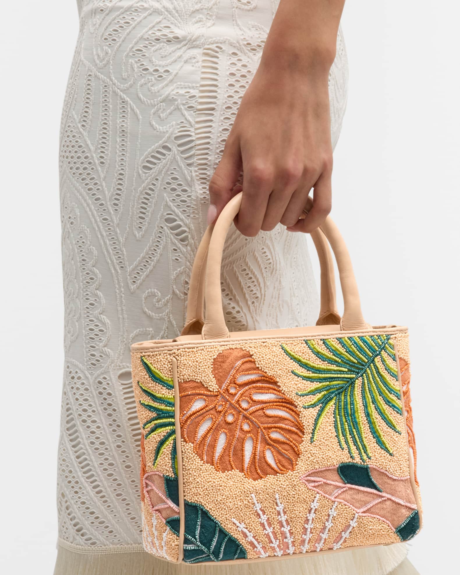 Tasha Plant Beaded Top-Handle Bag 1
