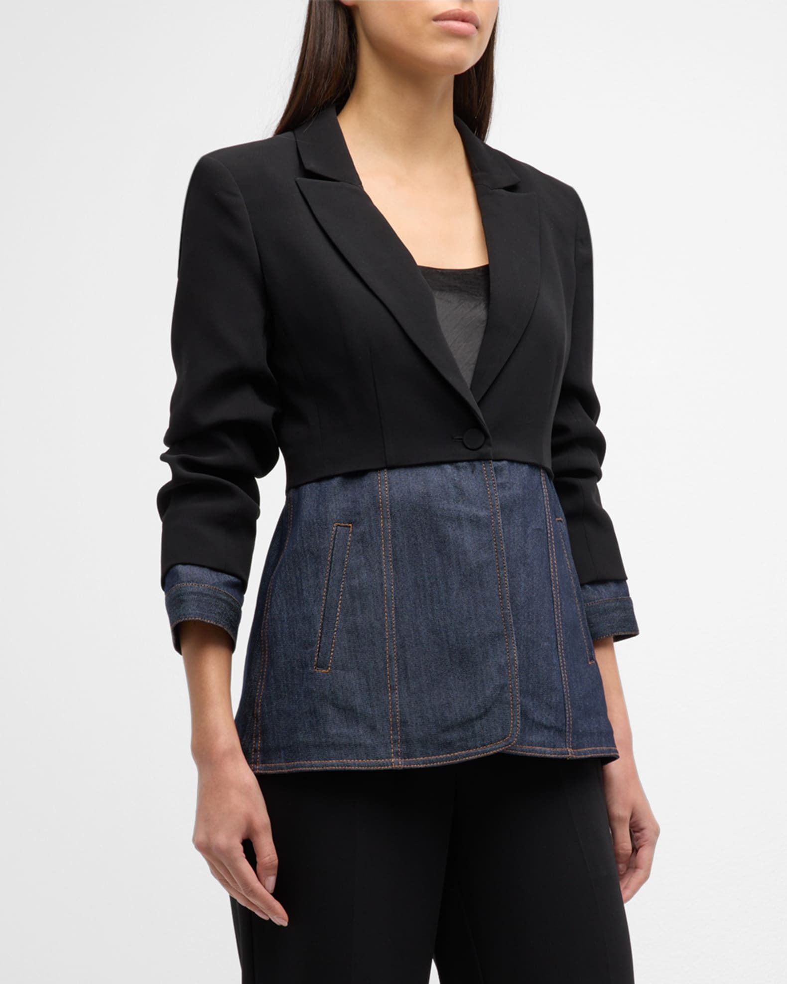 Dionne Mixed Media 3/4-Sleeve Blazer 1