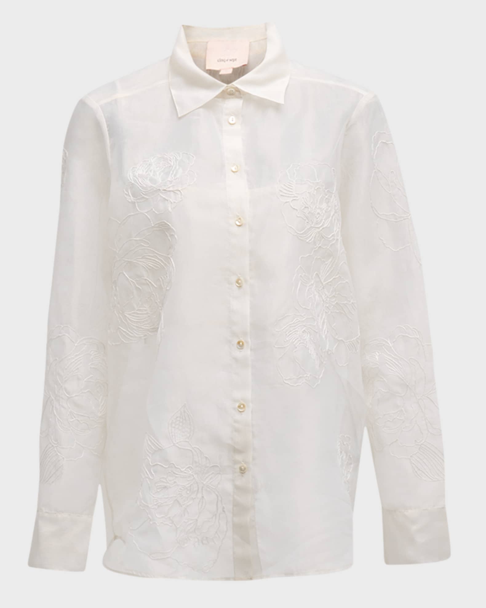 Cinq a Sept Luna Embroidered Organza Button-Front Shirt