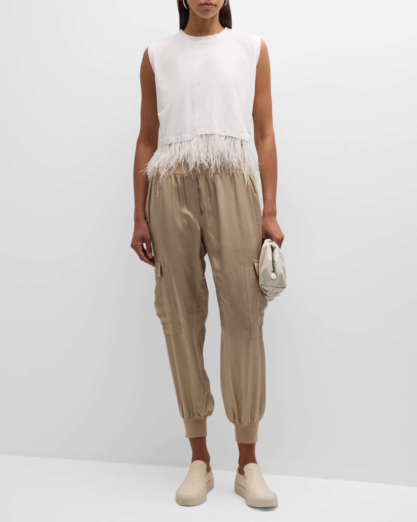 Feather-Hem Cropped Sleeveless T-Shirt 1
