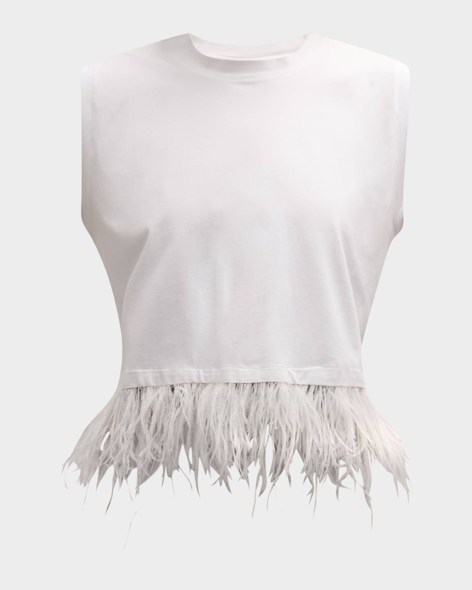 Feather-Hem Cropped Sleeveless T-Shirt 0