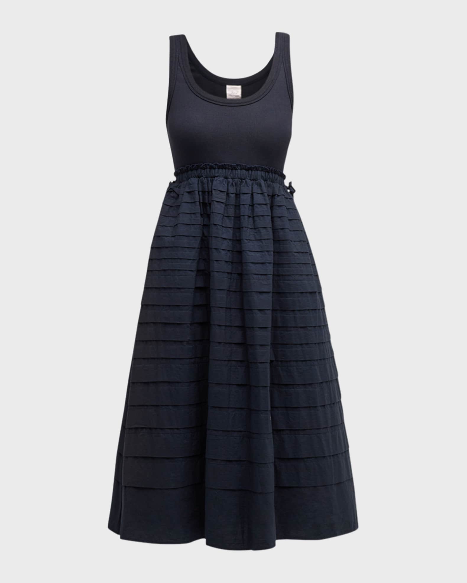 Cinq a Sept Akira Sleeveless Scoop-Neck Pintuck Combo Midi Dress