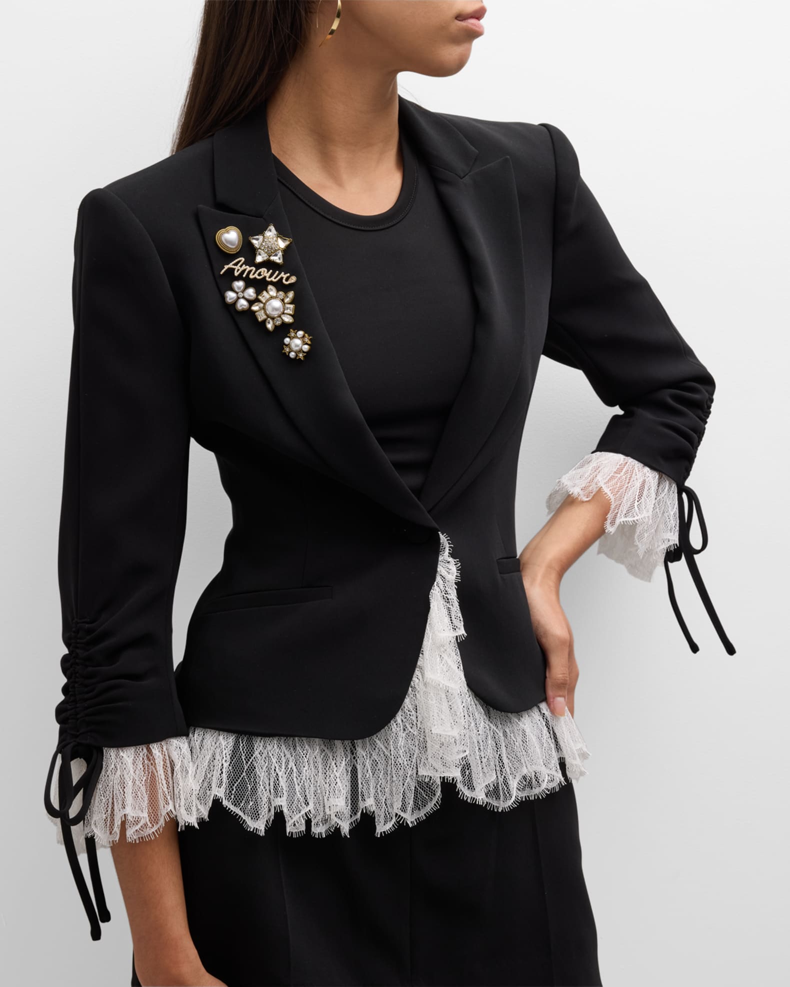 Cinq a Sept Le Petit Lace and Brooch Roxie Blazer | Neiman Marcus
