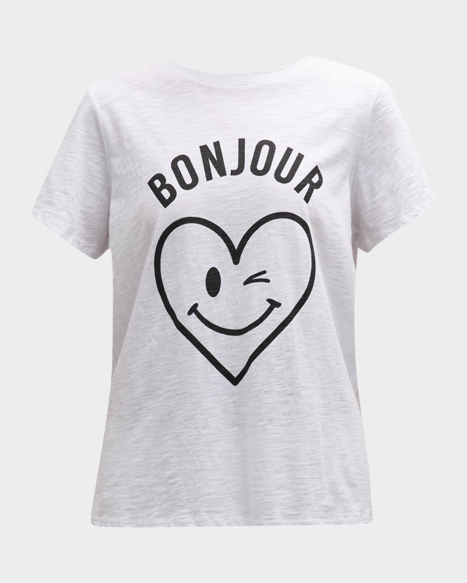 Cinq a Sept Bonjour Smiling Heart Short-Sleeve Cotton T-Shirt