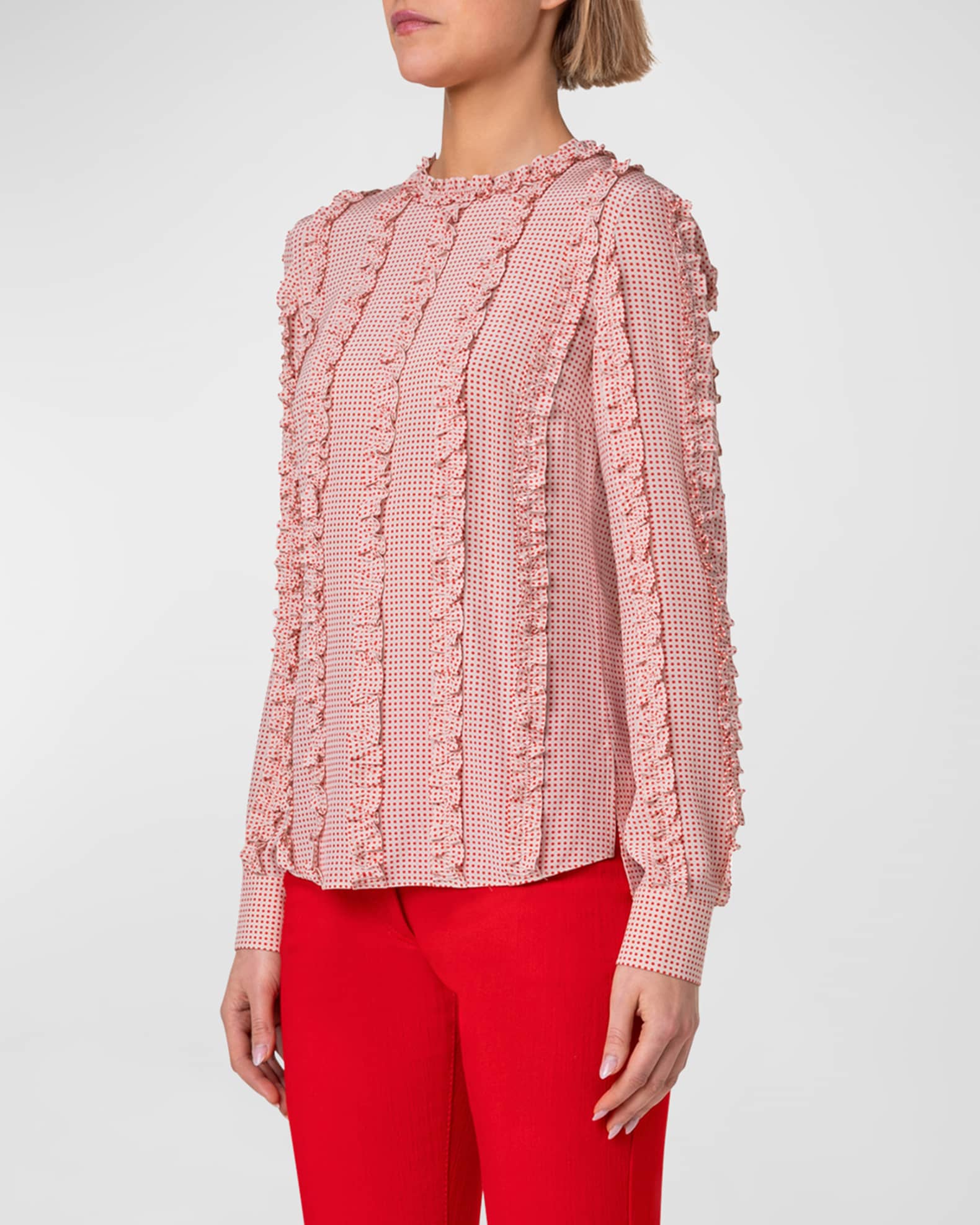 Ruffled puff-sleeve crÃªpe blouse