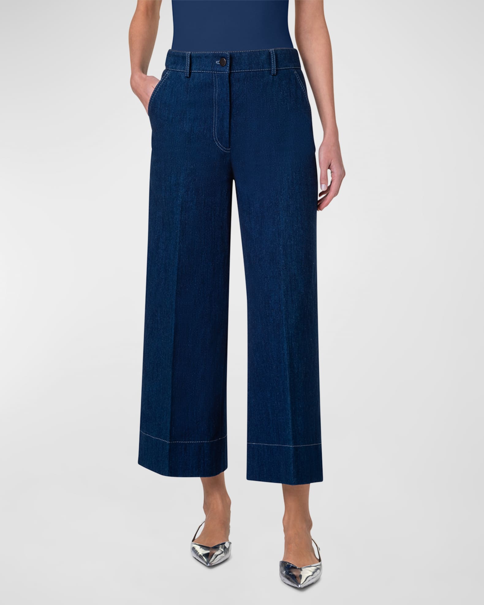 Chiara High-Rise Wide-Leg Ankle Denim Pants 1
