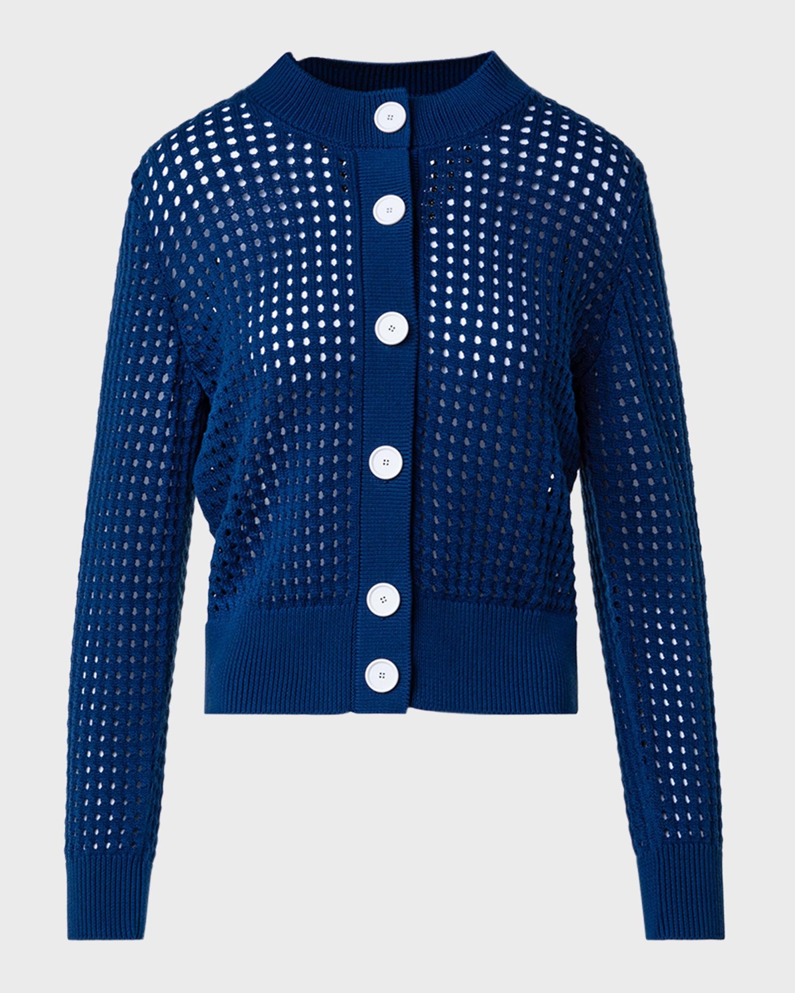 Blazer Akris Bleu En Coton Mesh Transparent - Taille 6, Occasion Très Bon état, Fermeture Snap