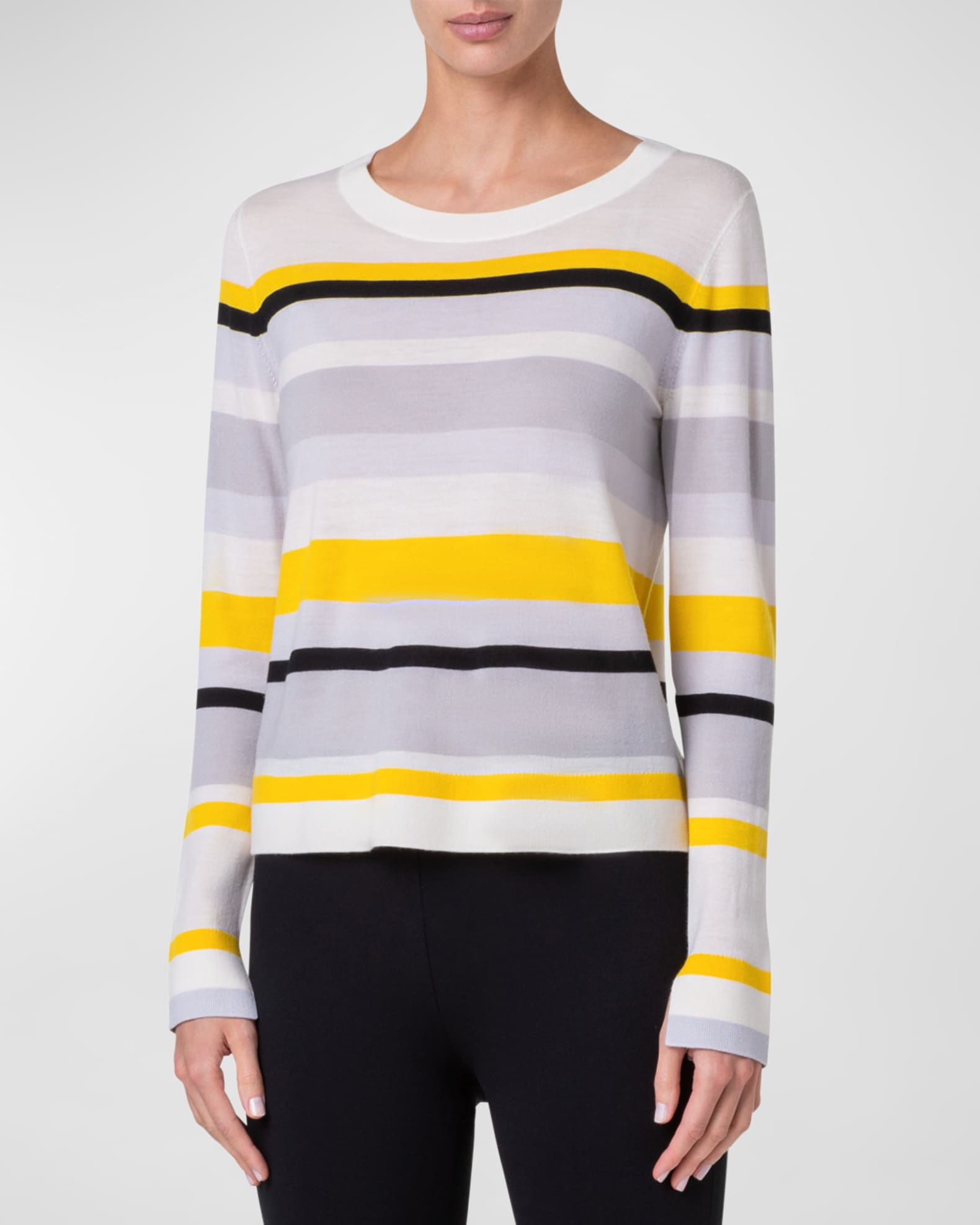 Striped Merino Cool Wool Long Sleeve Crewneck Sweater