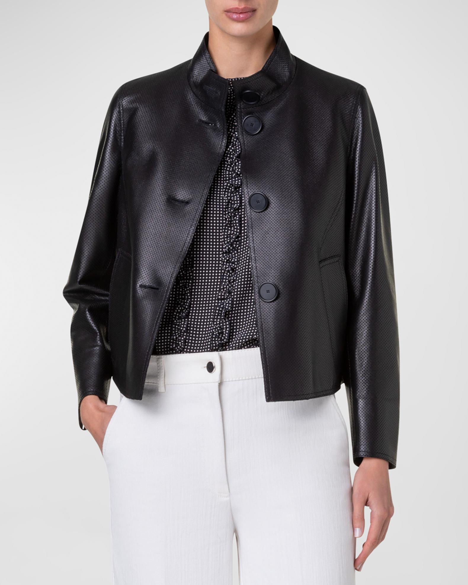 Akris punto Signature Pin Dot Nappa Leather Short Jacket | Neiman Marcus