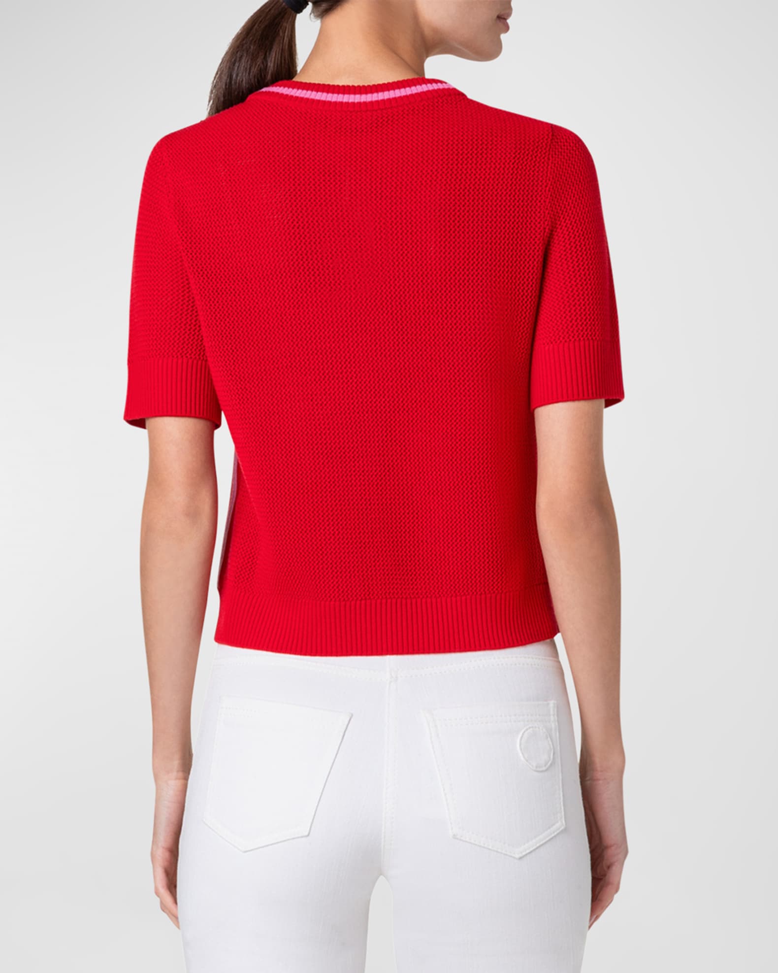 Akris punto Signature Mesh Knit Short Sleeve Merino Wool Sweater Neiman Marcus