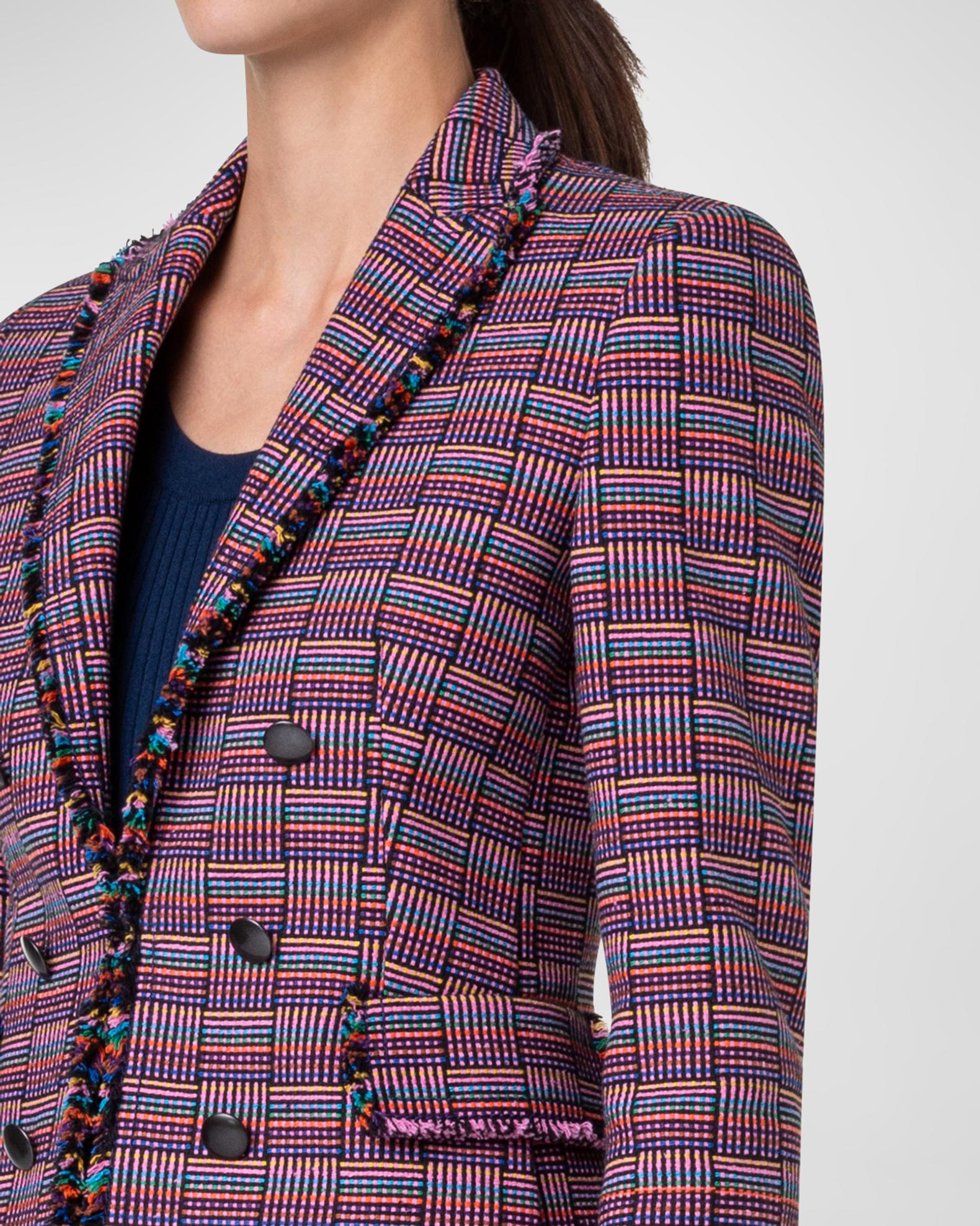 Akris punto Multicolor Grid Check Tweed Double-Breasted Illusion Jacket ...