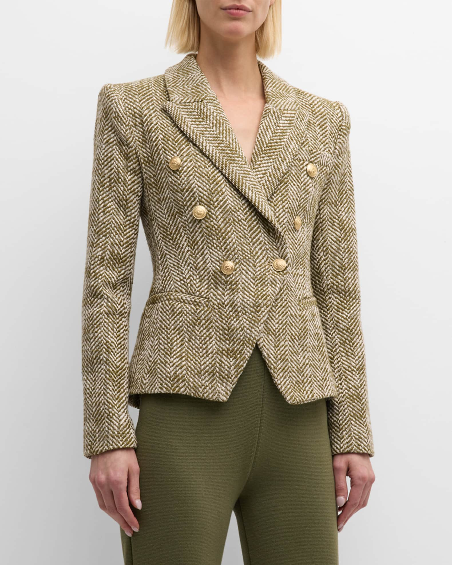 L'Agence Marie Herringbone Double-Breasted Blazer | Neiman Marcus