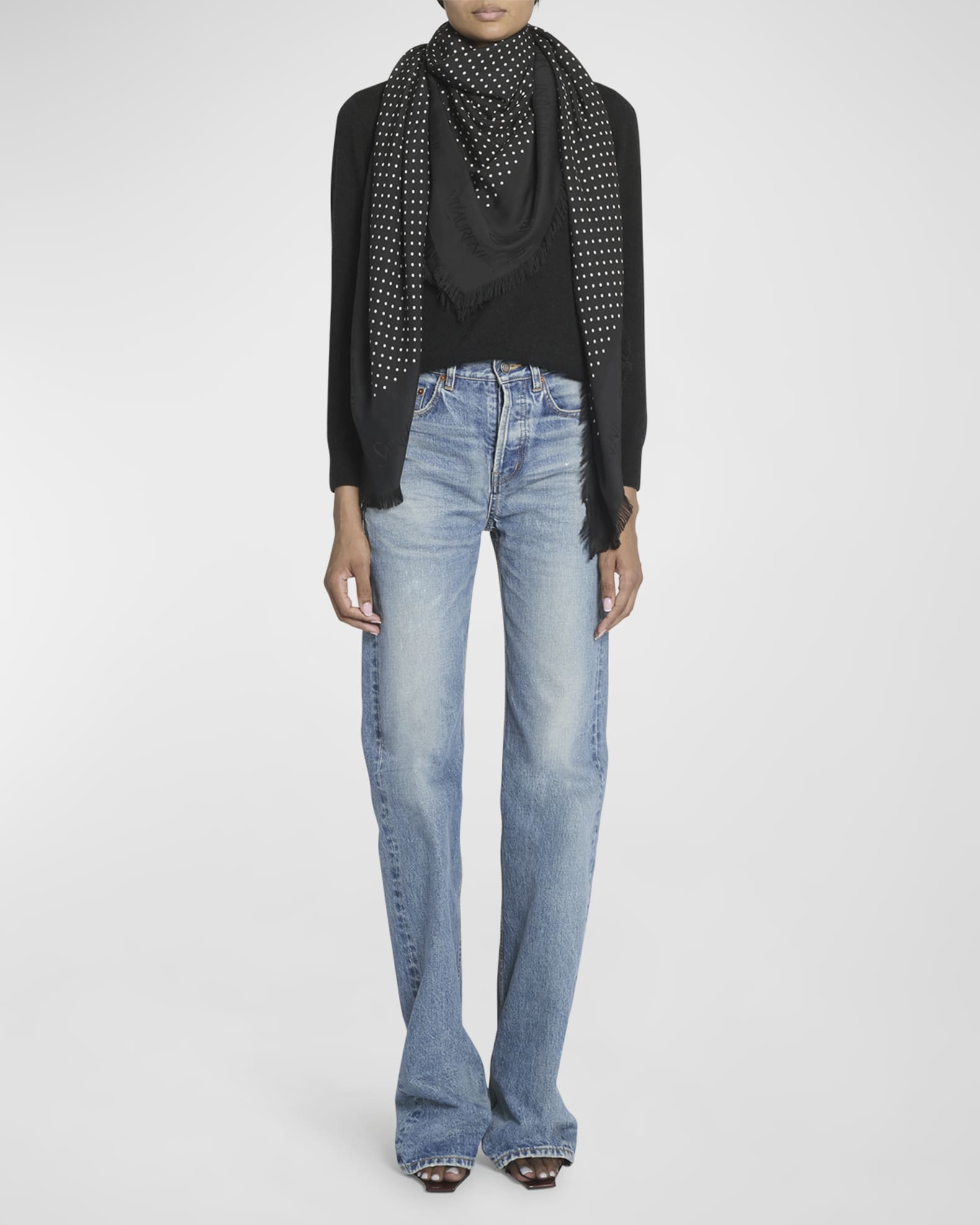 Saint Laurent Polka-Dot Modal-Blend Scarf | Neiman Marcus