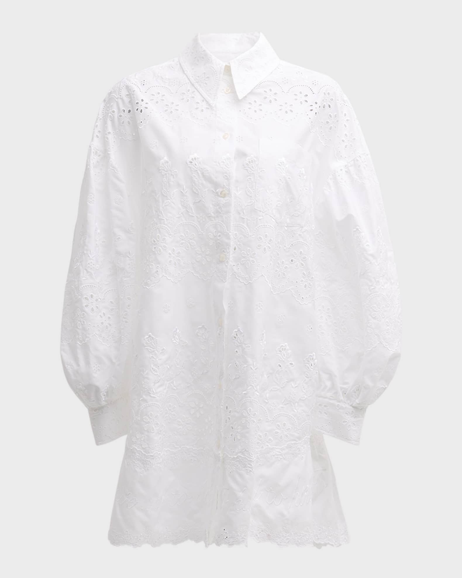 Simone Rocha PUFF SLEEVE RUFFLE DRESS W/ ZI - White