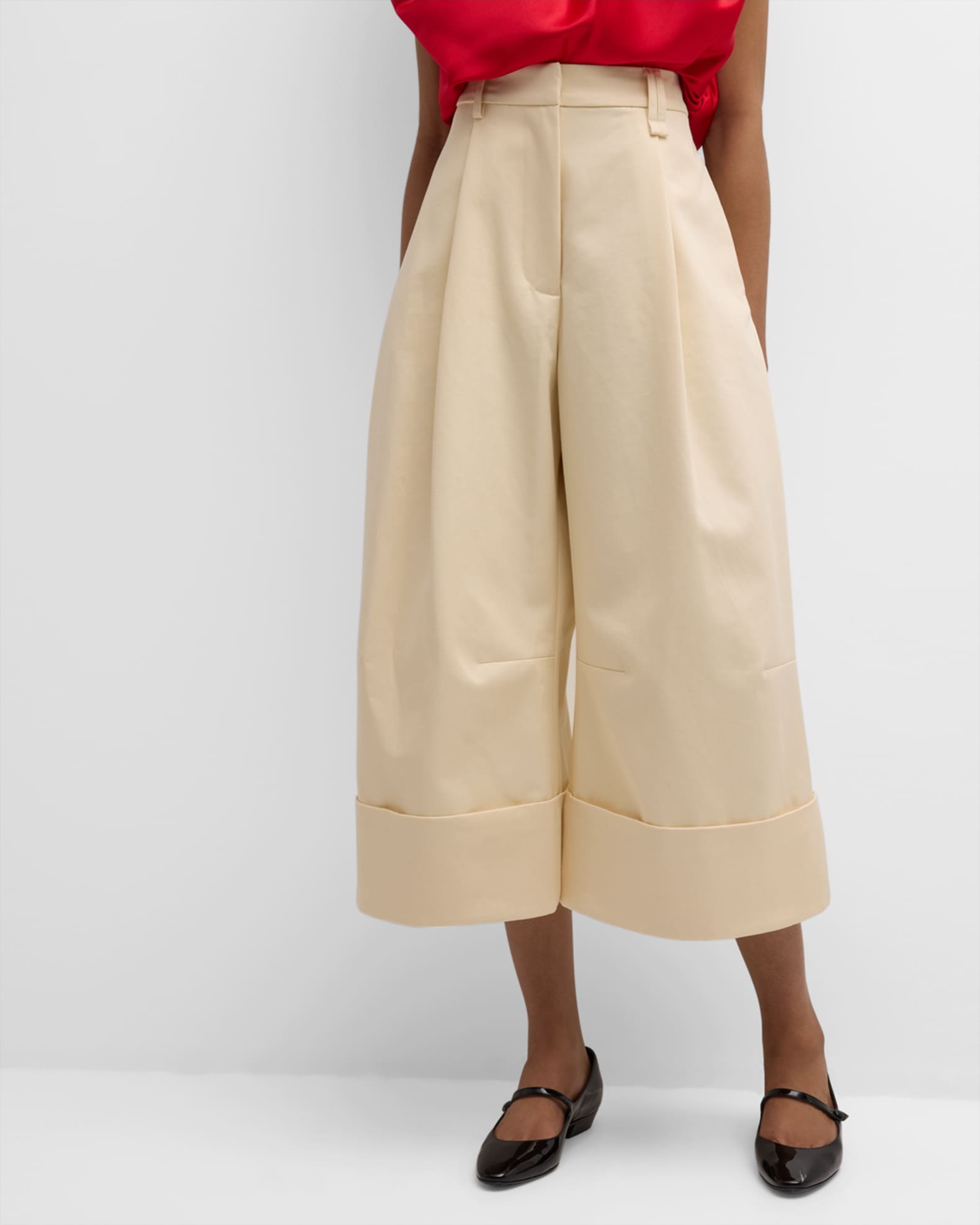 Simone Rocha High-Rise Pleated Wide-Leg Cuffed Ankle Trousers | Neiman ...