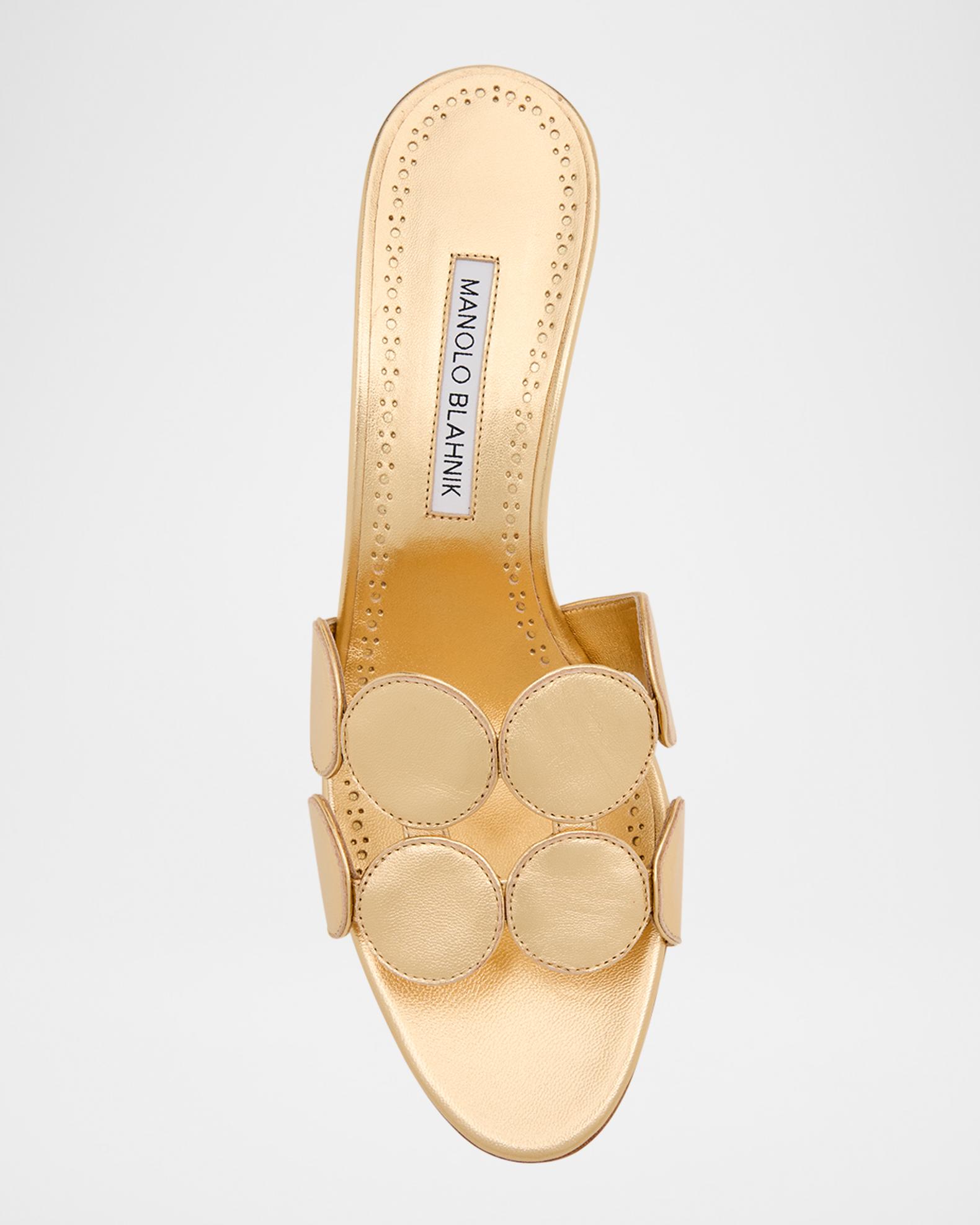 Manolo Blahnik Haribalmu Metallic Stiletto Slide Sandals | Neiman