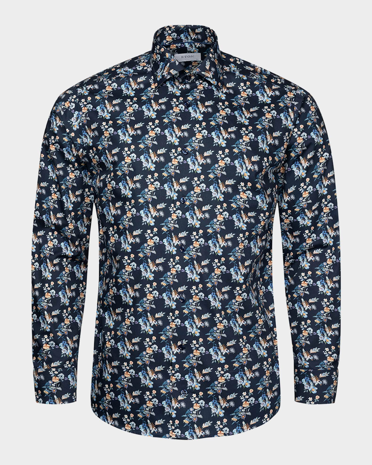 White Floral Print Signature Twill Shirt - Eton