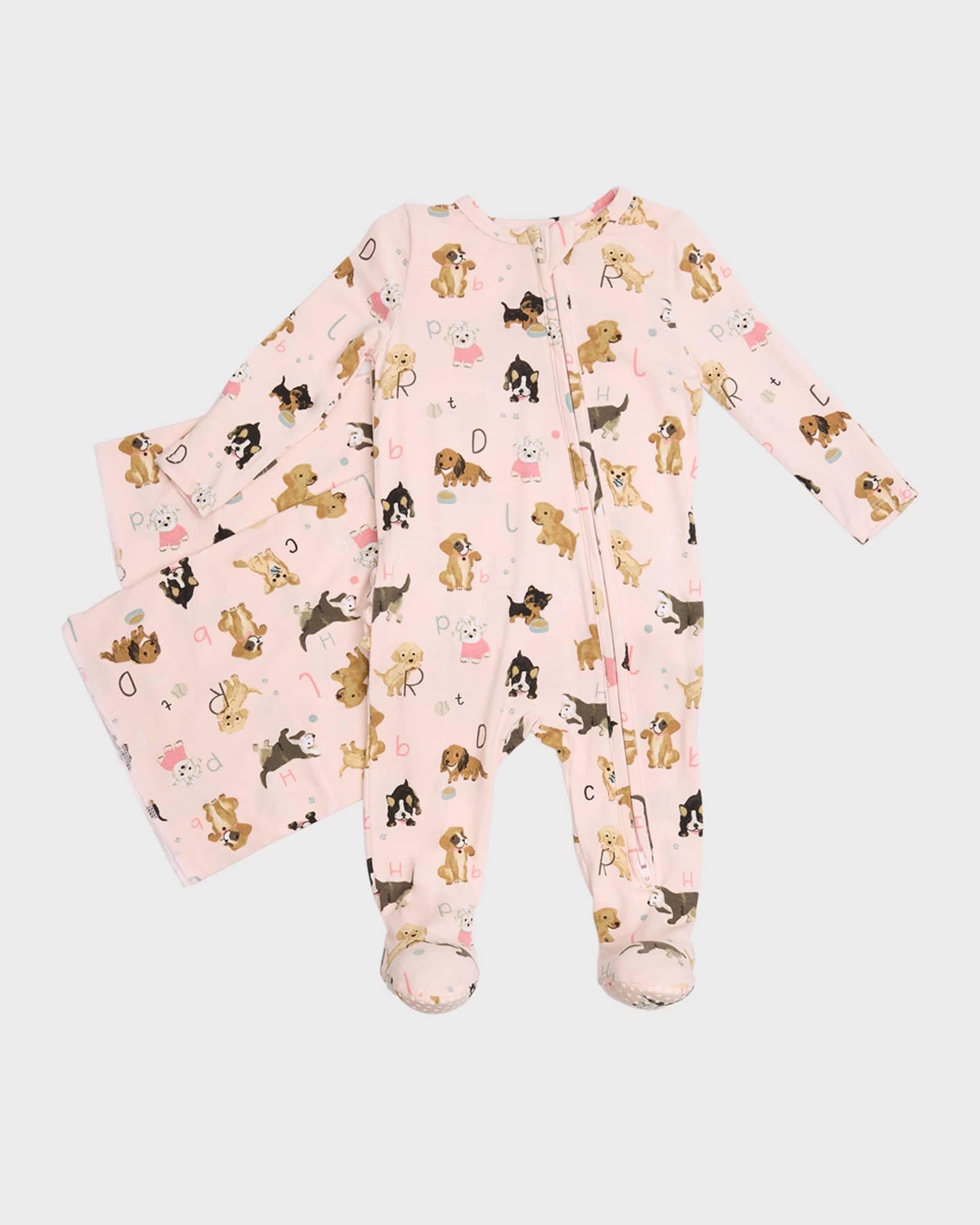 Angel Dear Girl's Blue Calico Smocked Footie with Blanket and Headband