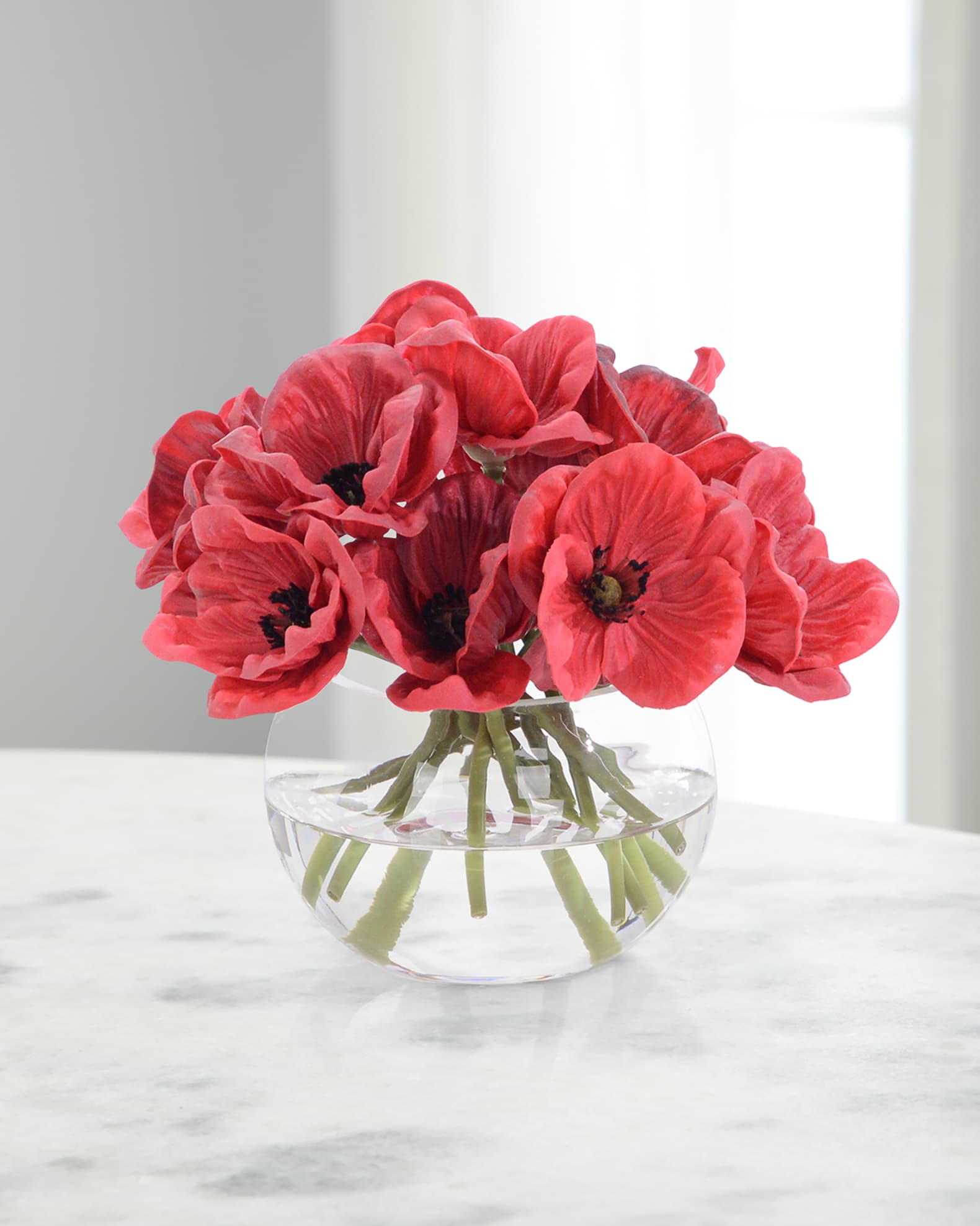Real Touch Pretty Poppies 7" Faux Floral Arrangement in Glass Vase 0