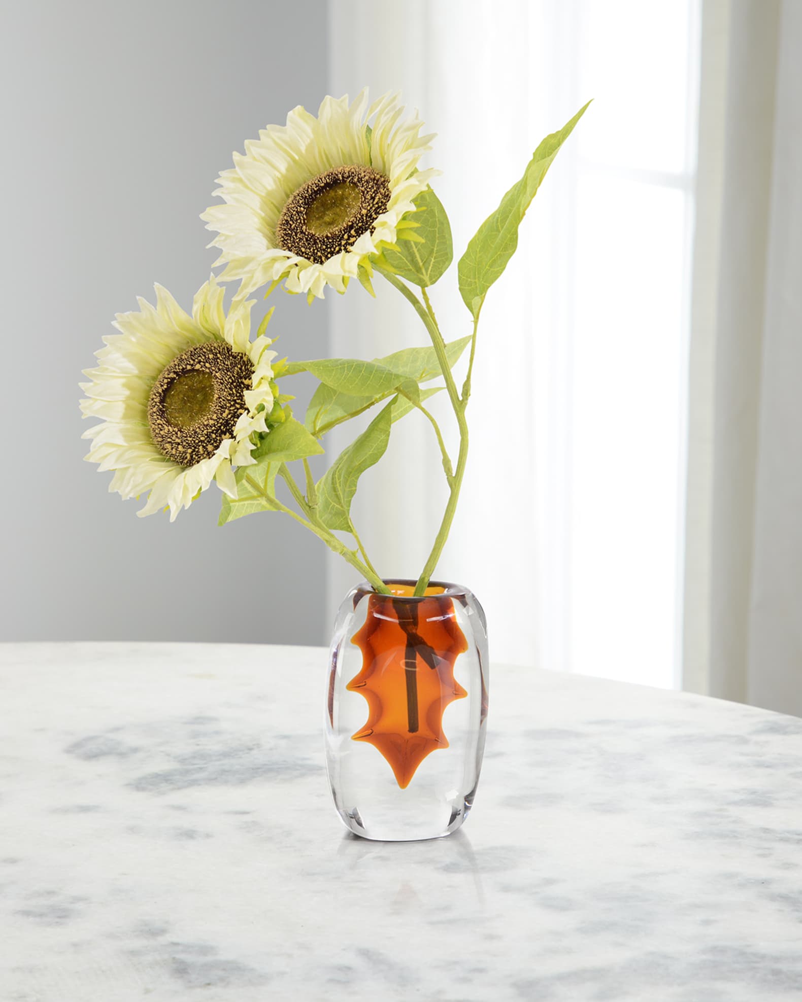 Honey Amber 16" Faux Floral Arrangement in Glass Vase 0