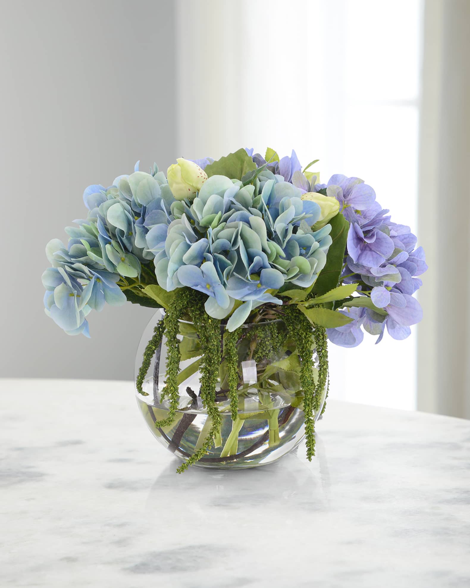 John-Richard Collection Evening Haze 15 Faux Floral Arrangement in Glass Container, Blue, Faux Plants & Florals Faux Fake Flower Arrangements