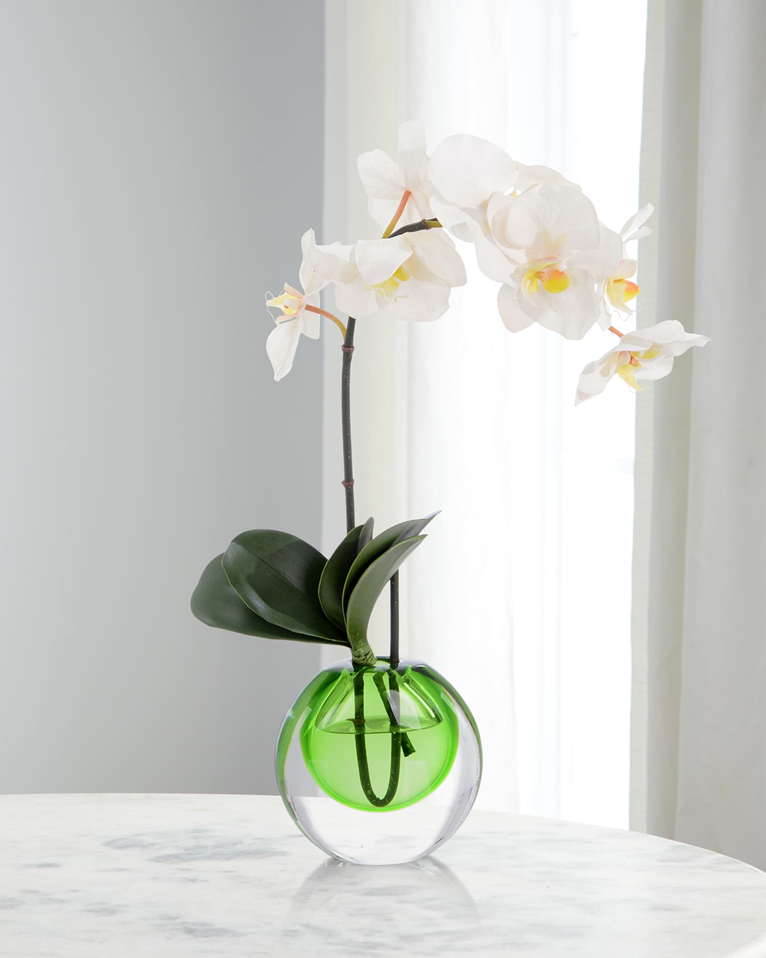 Real Touch Teardrop Orchid 19" Faux Floral Arrangement in a Colored Glass Container 0