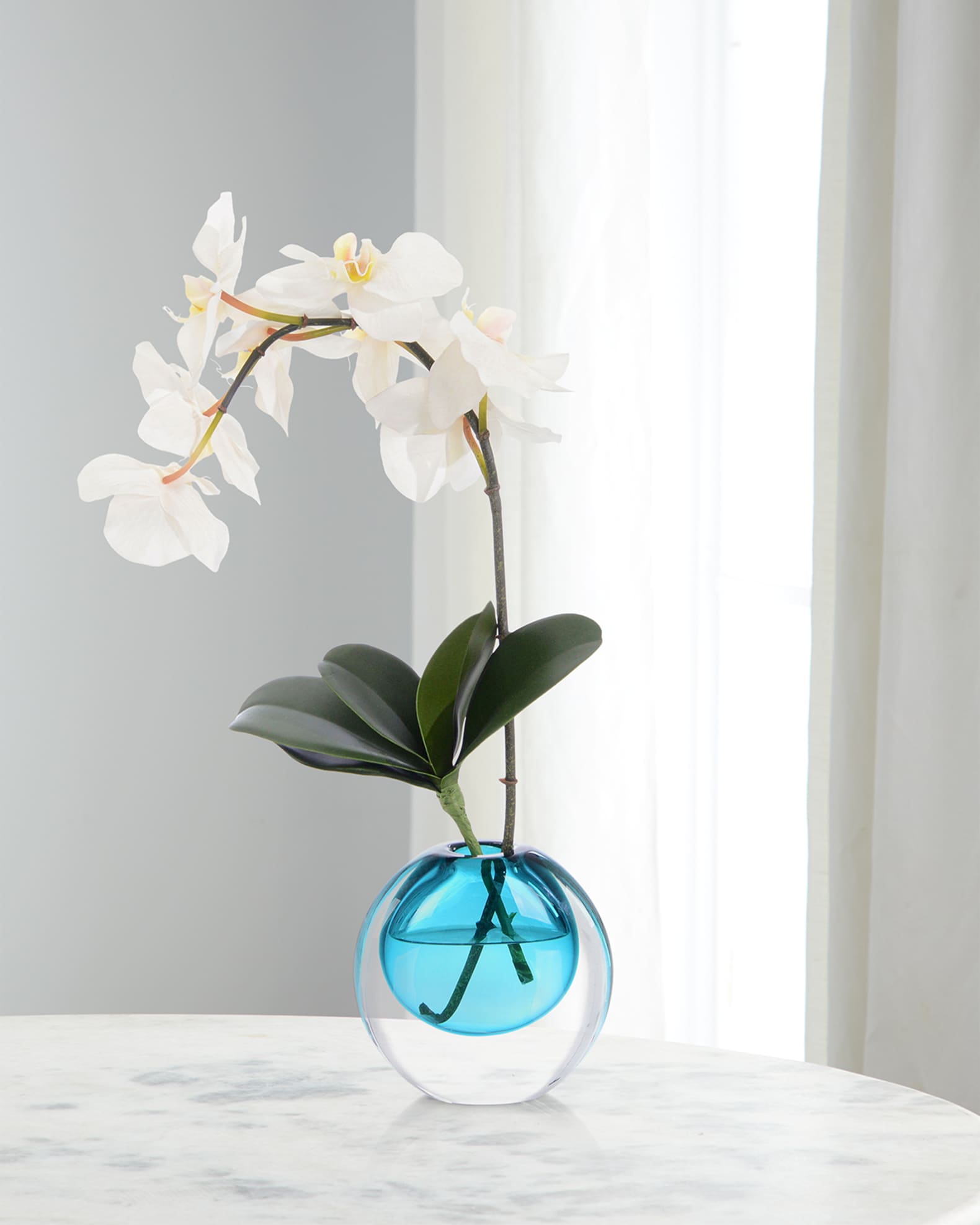 Real Touch Teardrop Orchid 19" Faux Floral Arrangement in a Colored Glass Container 0