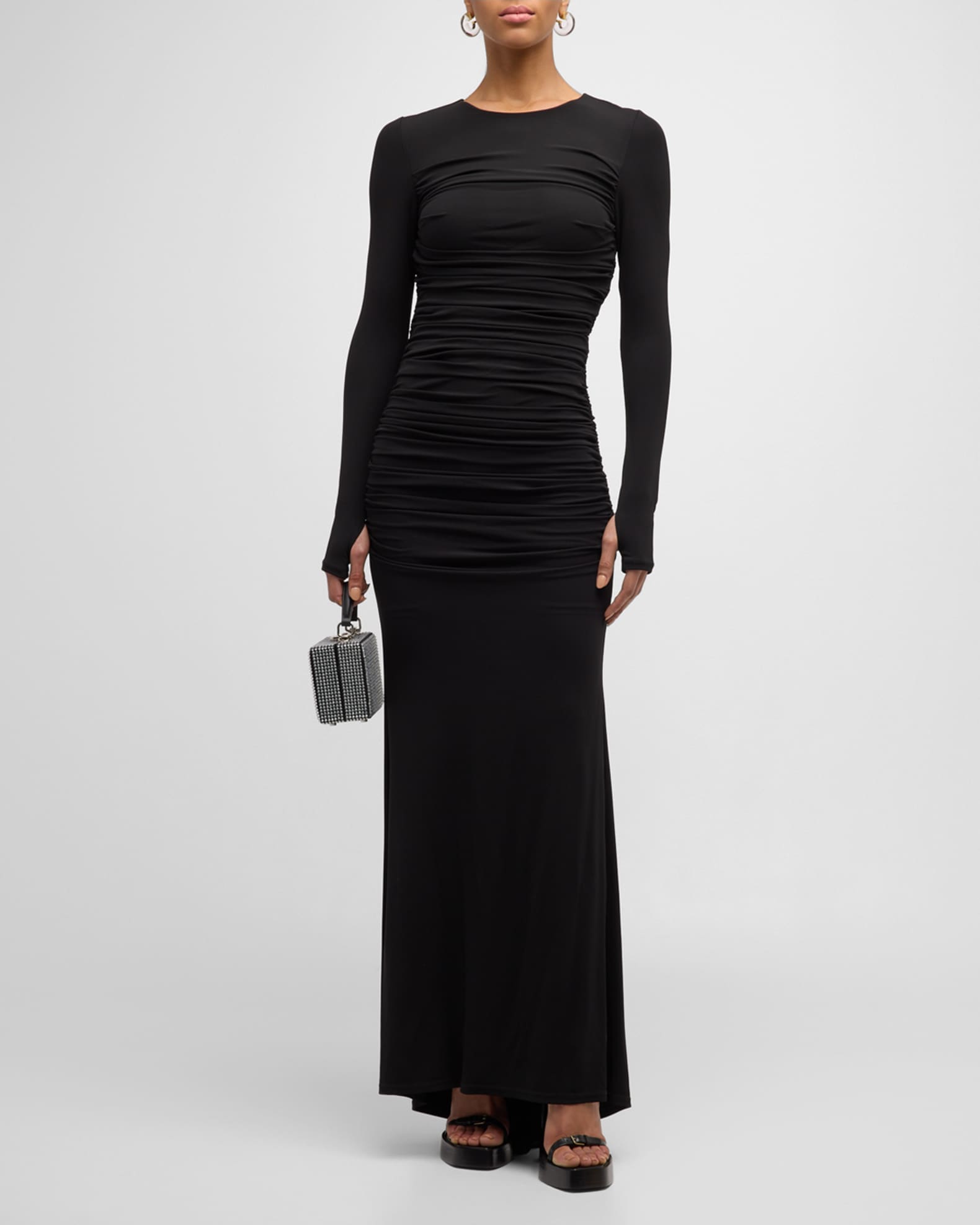 Katherina Long-Sleeve Ruched Jersey Maxi Dress 0