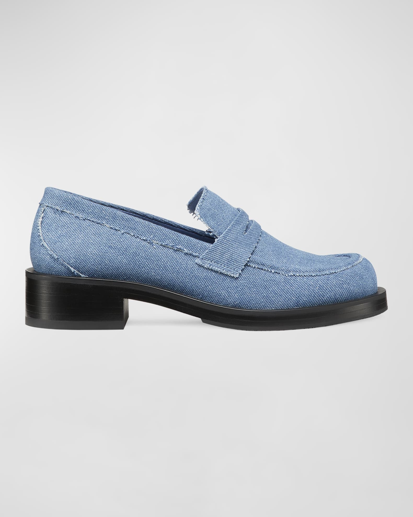 Stuart Weitzman Palmer Frayed Denim Penny Loafers