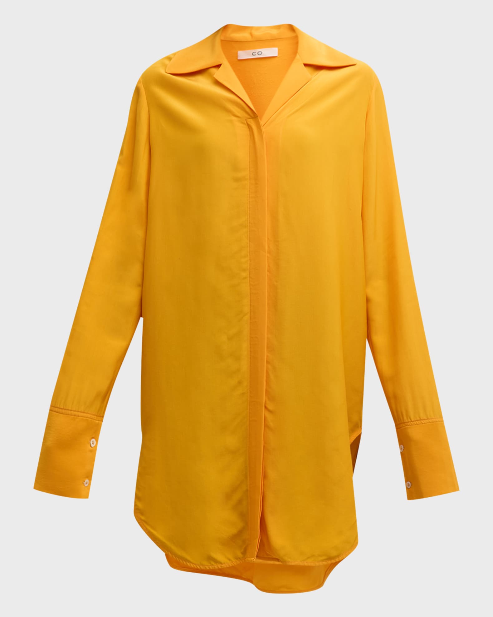 Co Wide Collar Button-Down Tunic Shirt