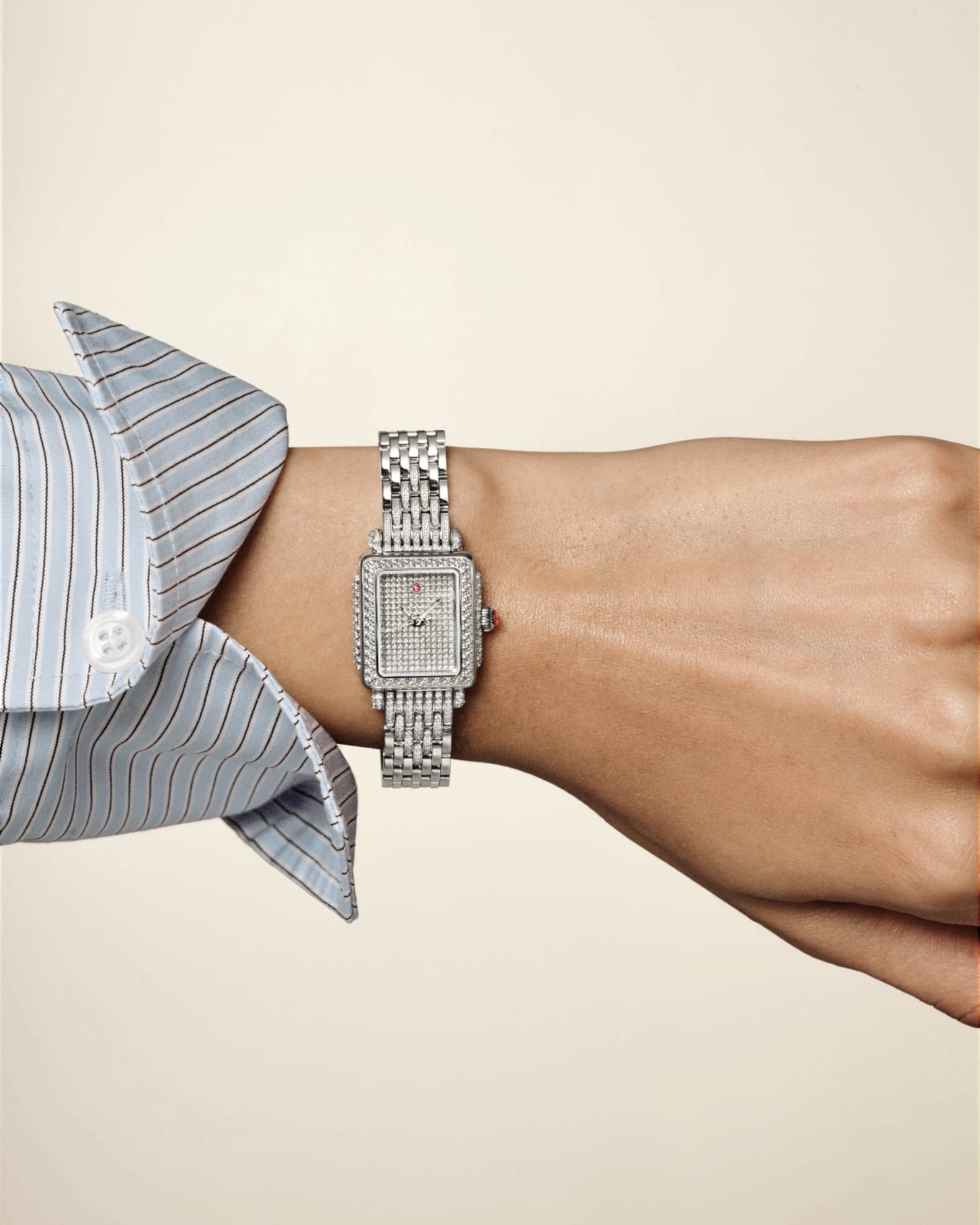 MICHELE Special Edition Deco Mini Stainless Steel Pave Diamond Watch Neiman Marcus