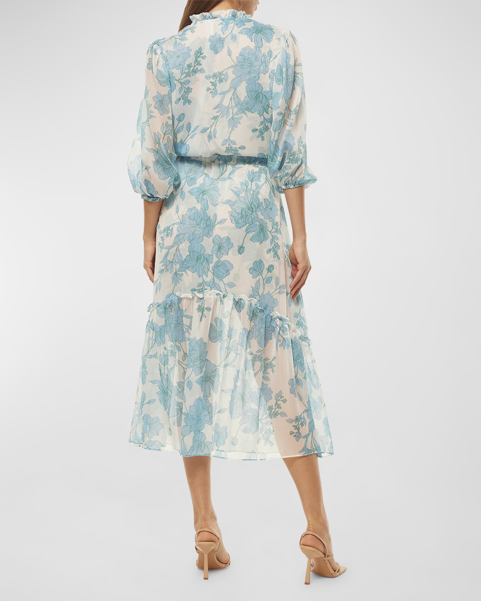 MISA Los Angeles Olivia Blouson-Sleeve Floral Chiffon Midi Dress ...