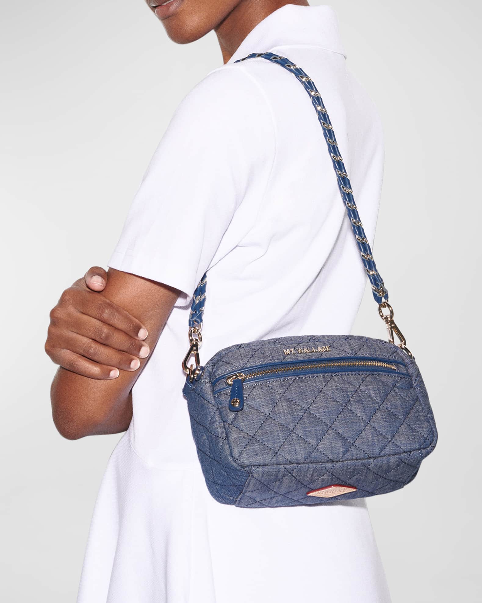 MZ WALLACE Crosby Mini Quilted Denim Crossbody Bag Neiman Marcus