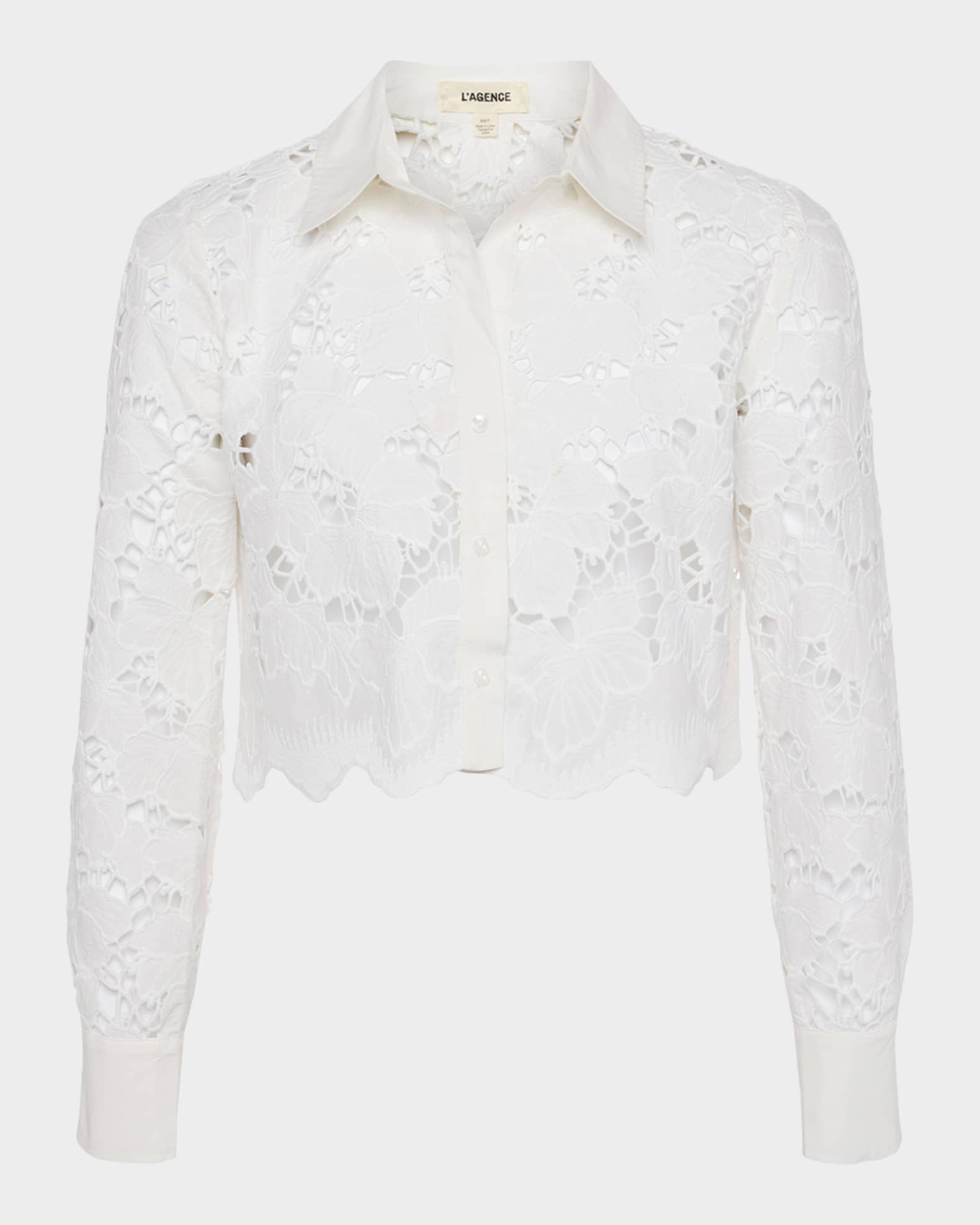 L'Agence Seychelle Floral Eyelet-Embroidered Cropped Shirt