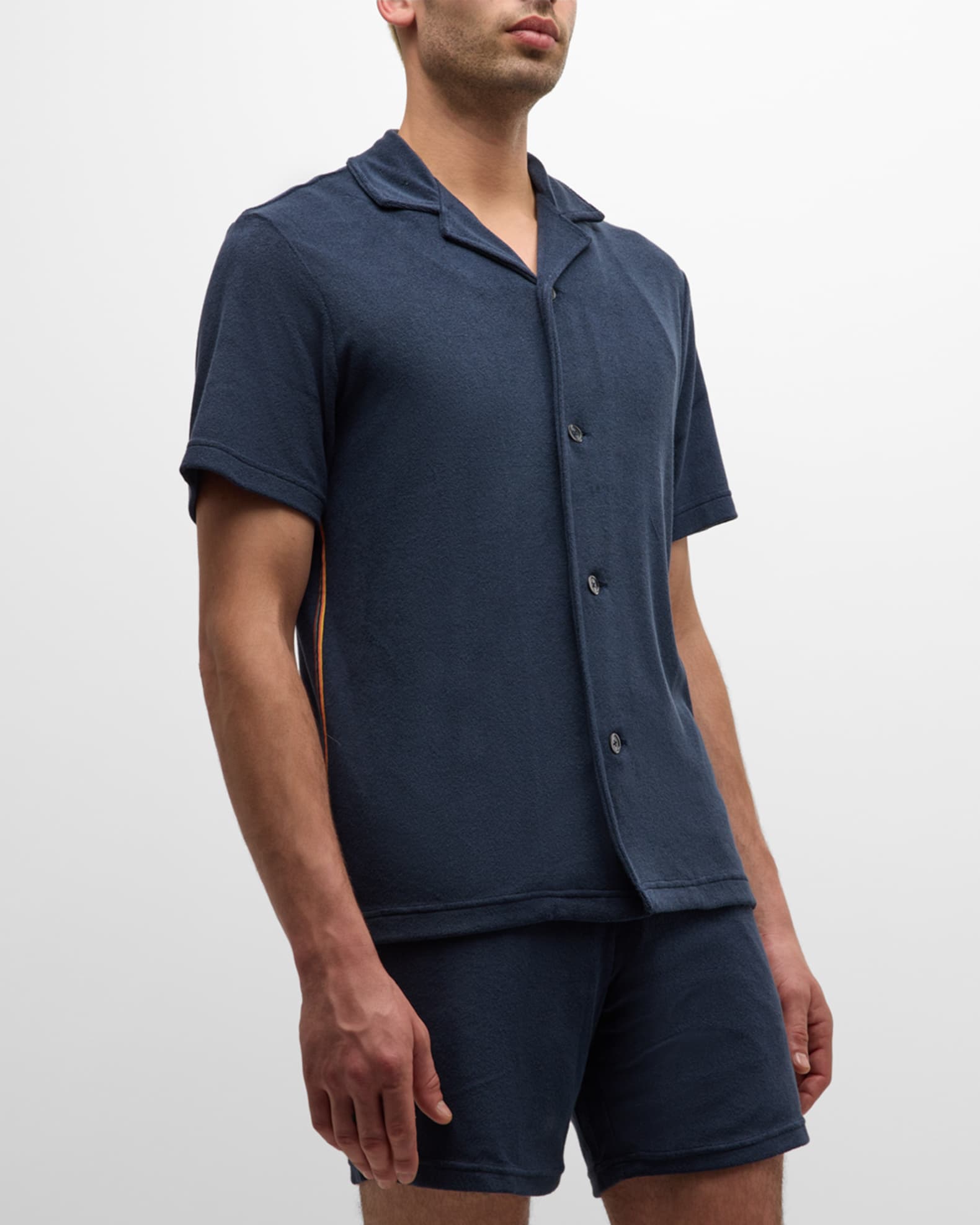 90s~ Paul Smith Linen×Cotton Shirt Paul Smith - Convertible-Collar Linen Shirt - Blue Paul Smith