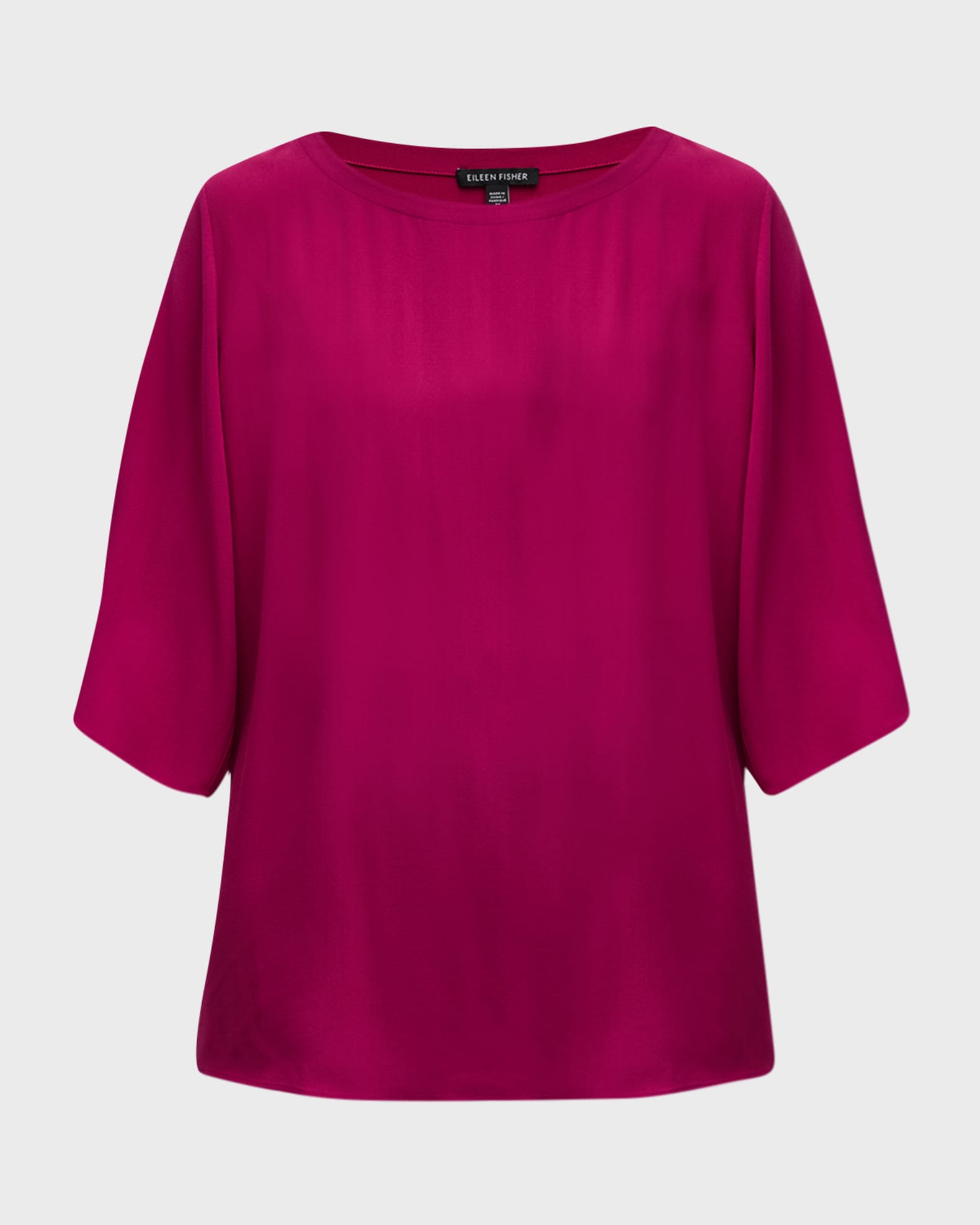 Eileen Fisher Scoop-Neck 3/4-Sleeve Silk Top | Neiman Marcus