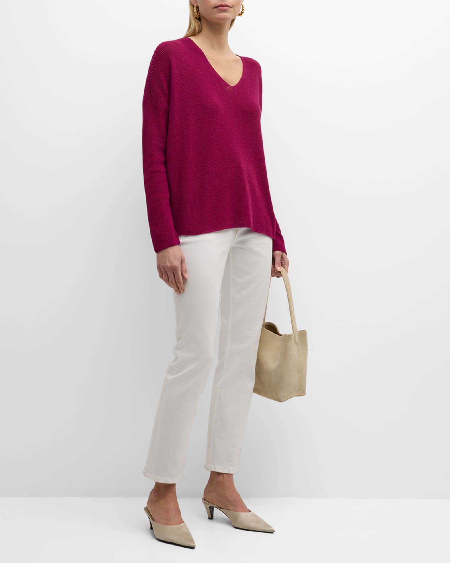 Eileen Fisher V-Neck Organic Cotton Crepe Pullover | Neiman Marcus