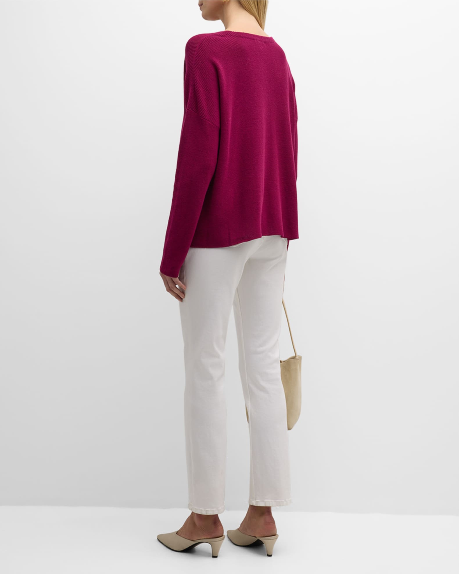 Eileen Fisher V-Neck Organic Cotton Crepe Pullover | Neiman Marcus